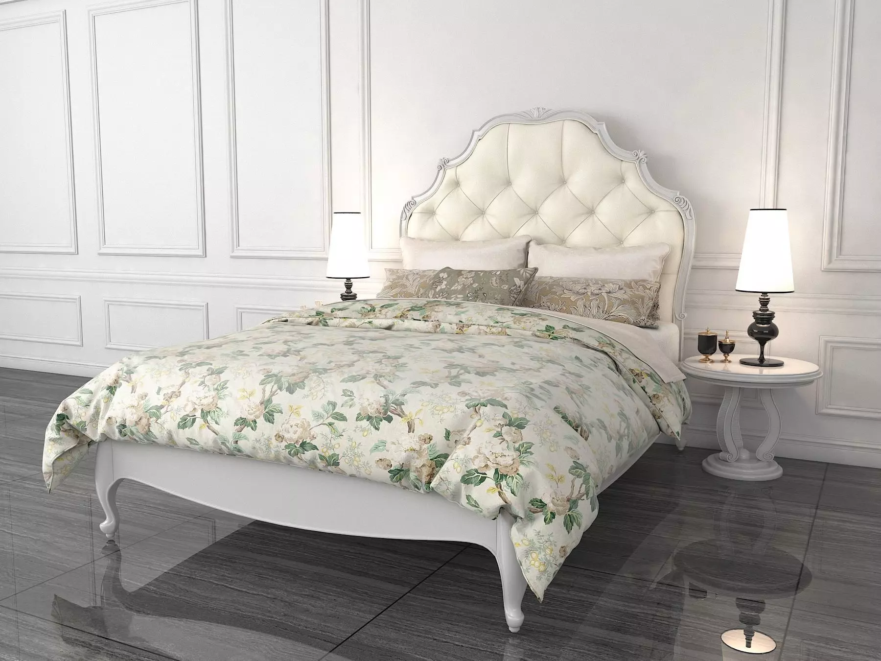 Classic European Style Bed Set 13 3D model_4
