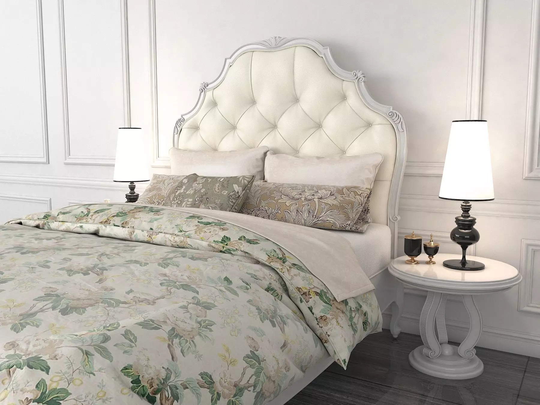 Classic European Style Bed Set 13 3D model_2