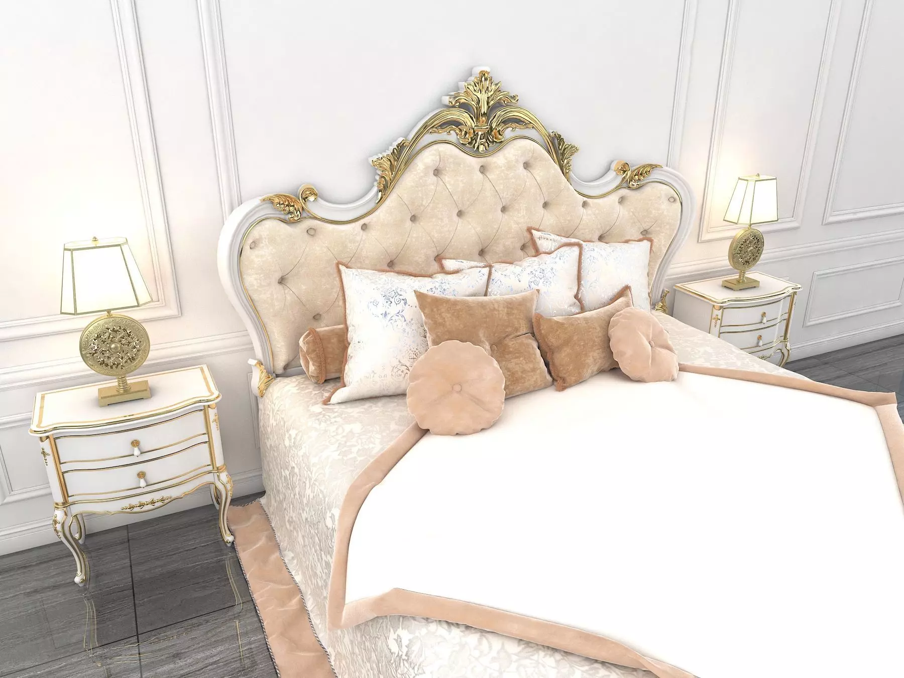 Classic European Style Bed Set 16 3D model_5