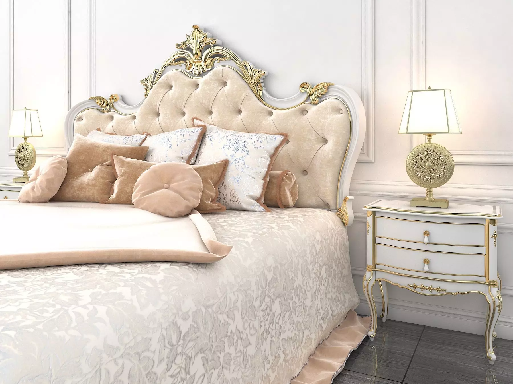 Classic European Style Bed Set 16 3D model_2