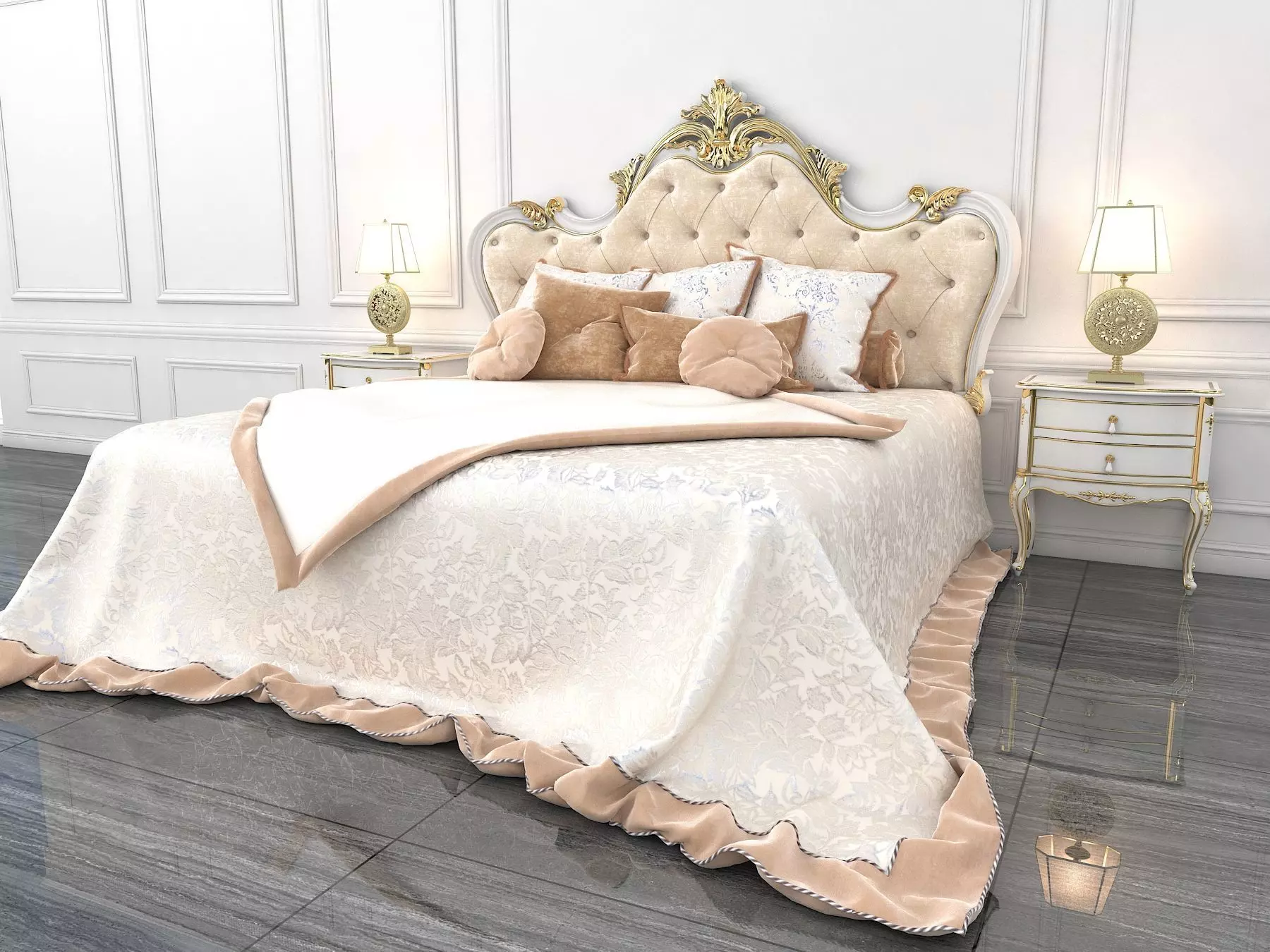 Classic European Style Bed Set 16 3D model_4