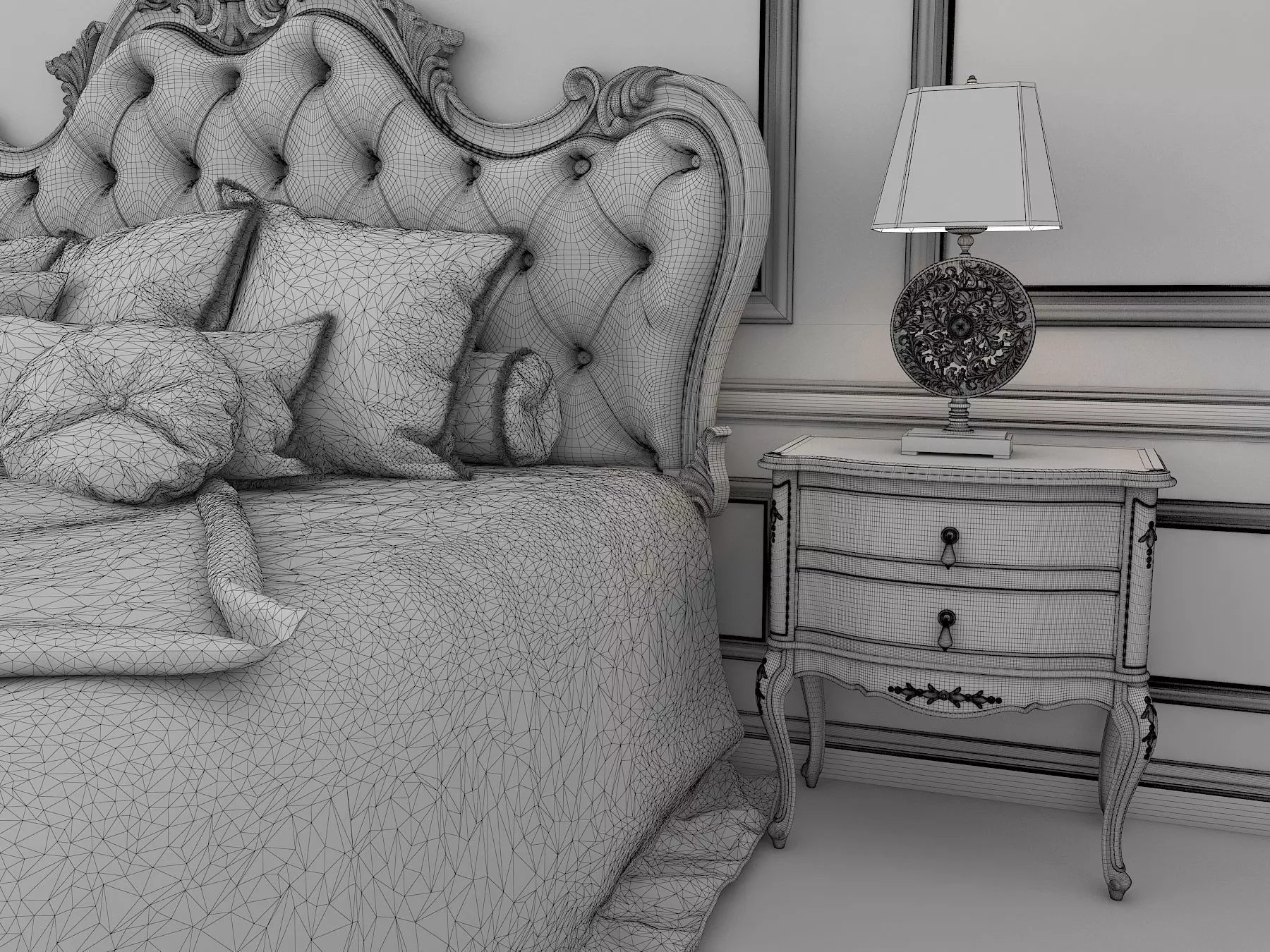 Classic European Style Bed Set 16 3D model_10