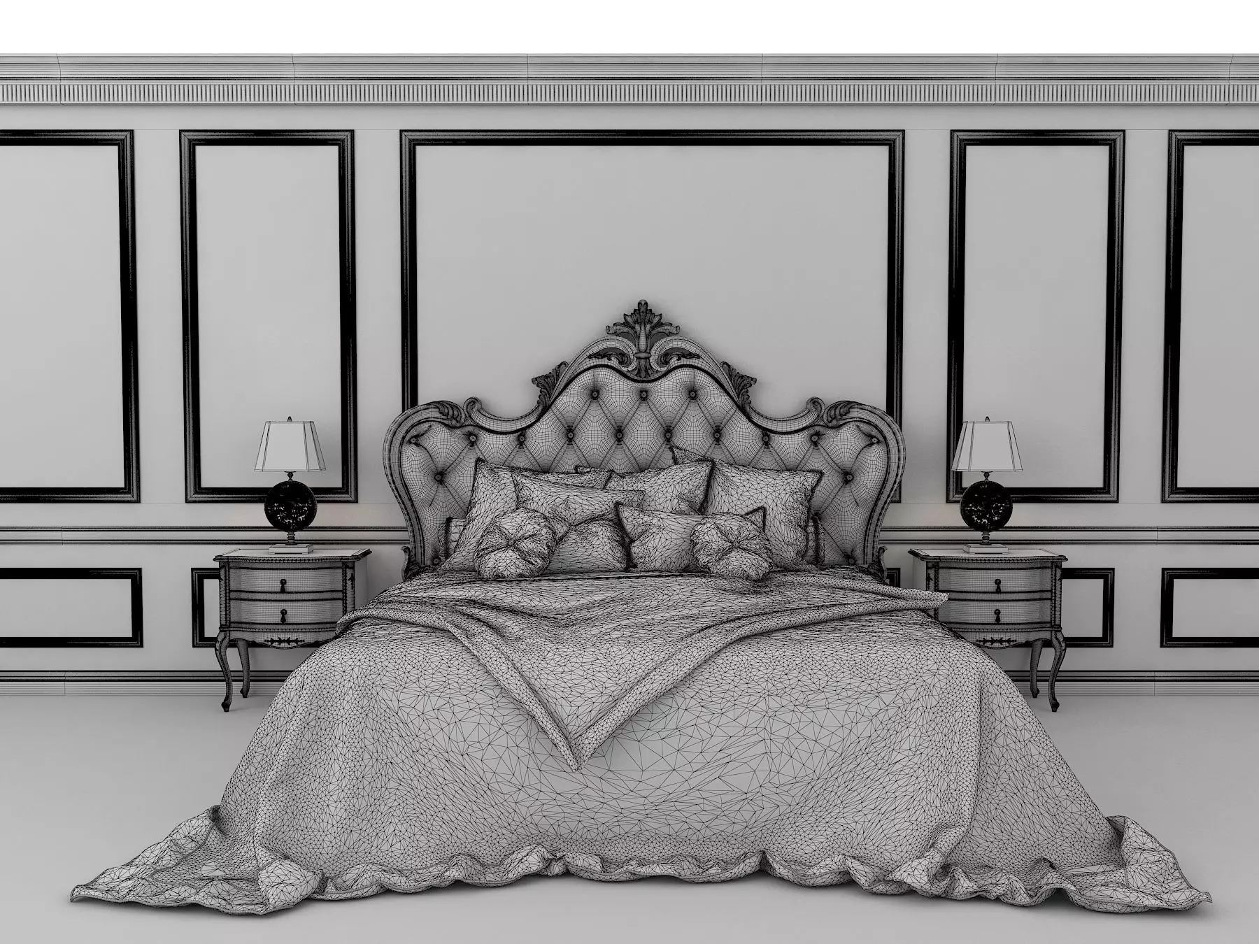 Classic European Style Bed Set 16 3D model_7