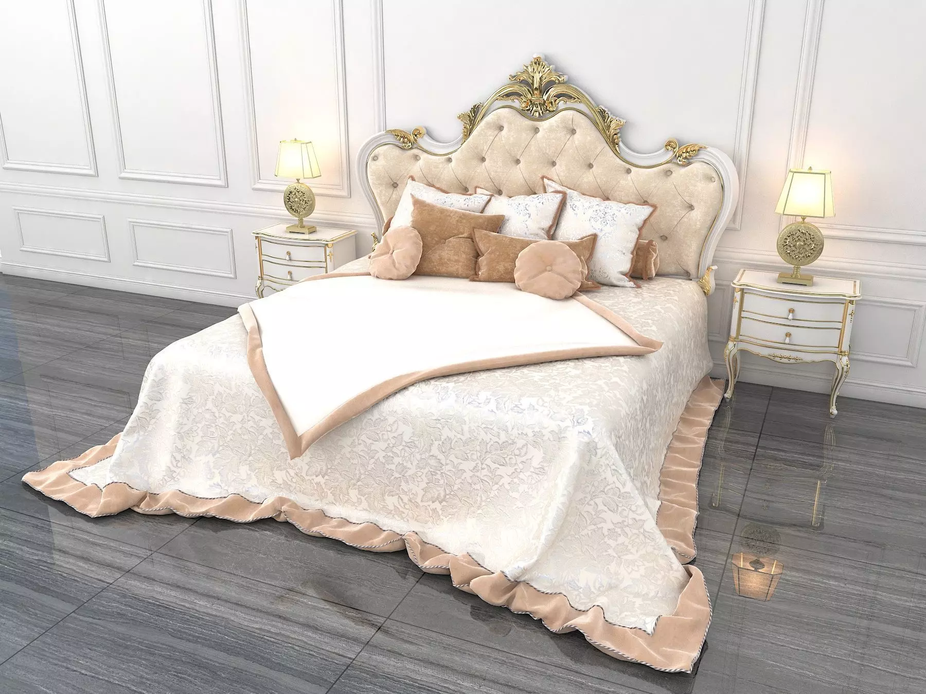 Classic European Style Bed Set 16 3D model_1