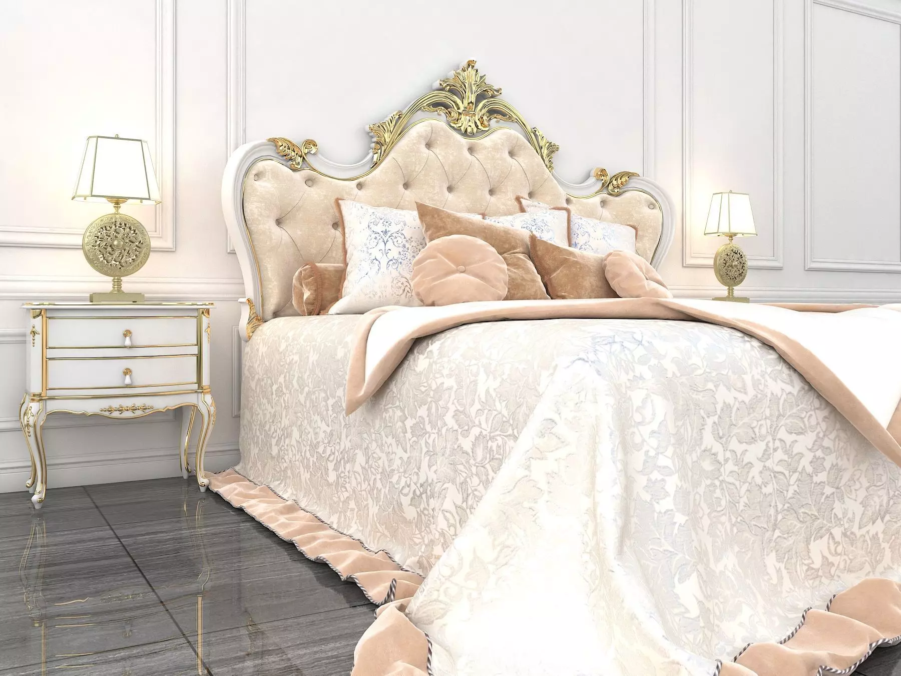 Classic European Style Bed Set 16 3D model_3