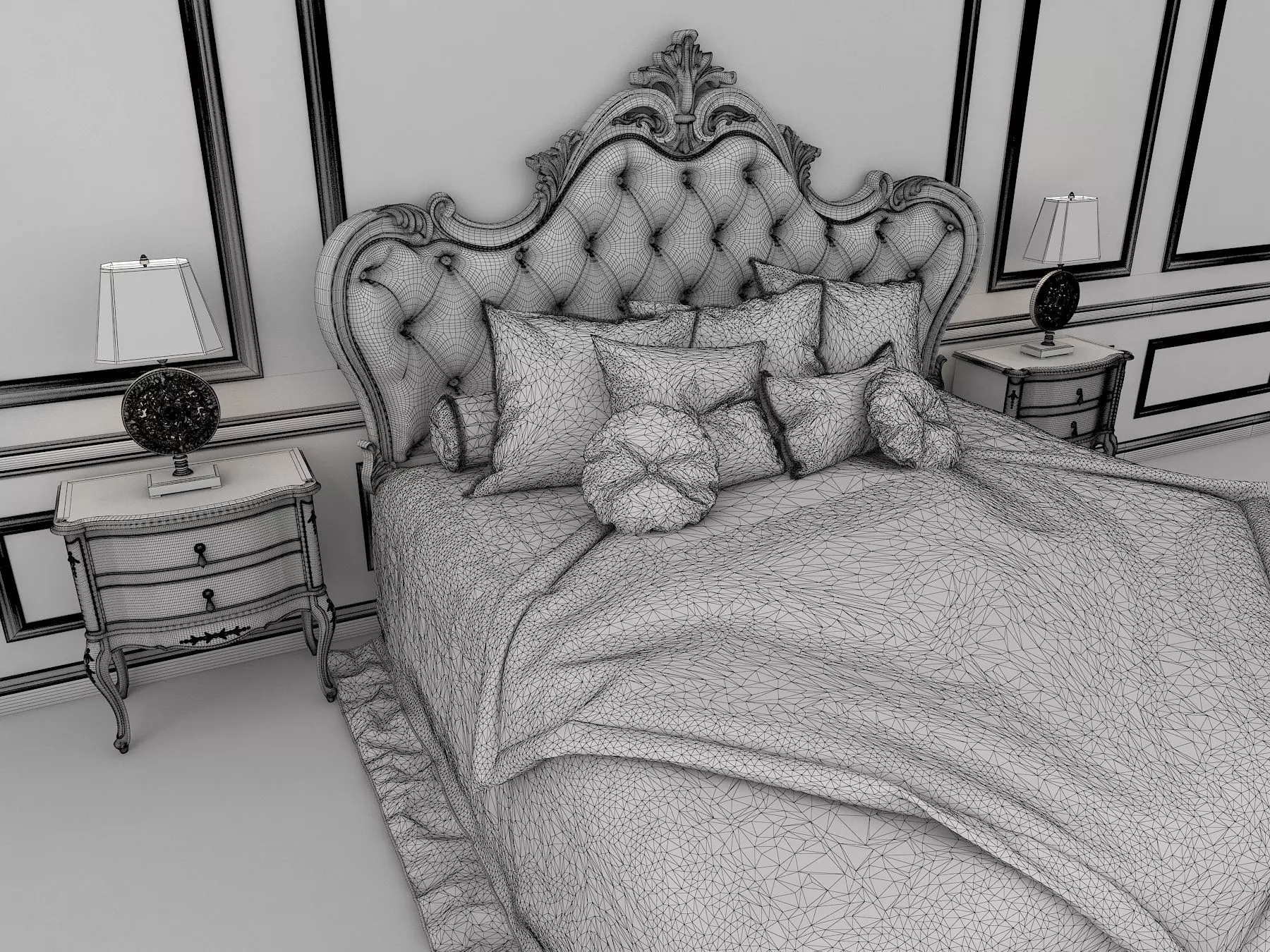 Classic European Style Bed Set 16 3D model_8