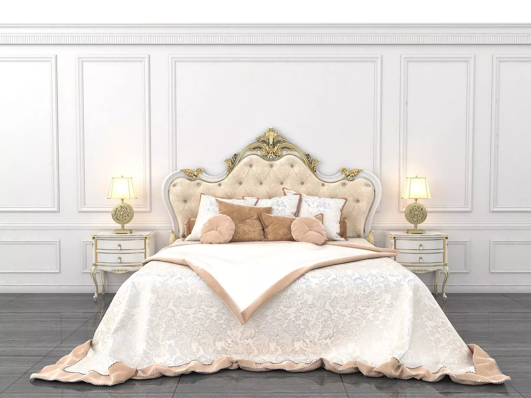 Classic European Style Bed Set 16 3D model_0