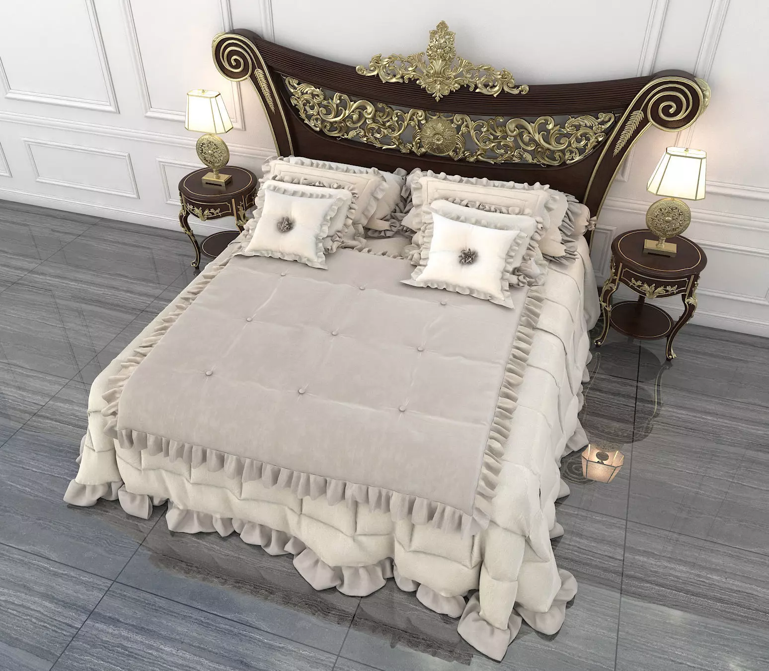 Classic European Style Bed Set 17 3D model_3