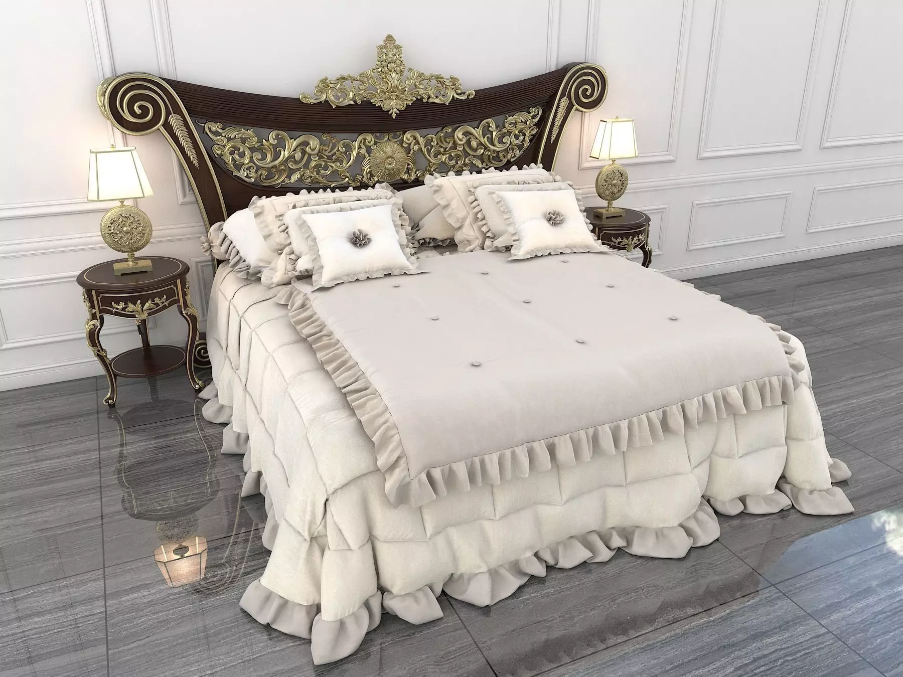 Classic European Style Bed Set 17 3D model_1