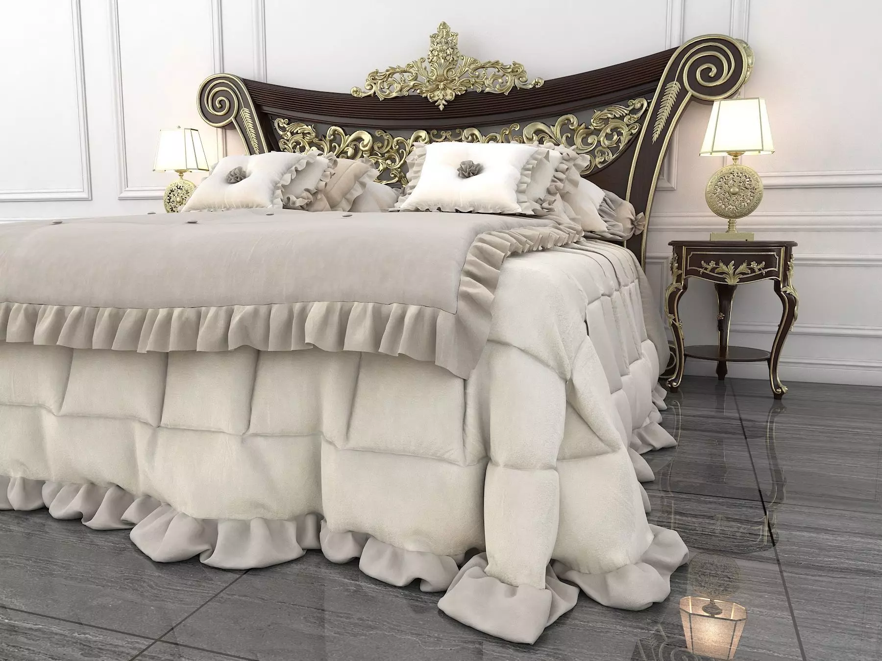 Classic European Style Bed Set 17 3D model_6