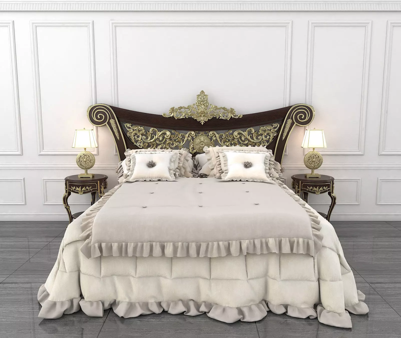 Classic European Style Bed Set 17 3D model_0