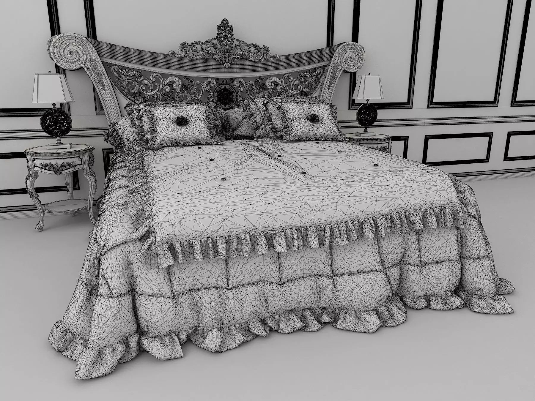 Classic European Style Bed Set 17 3D model_7
