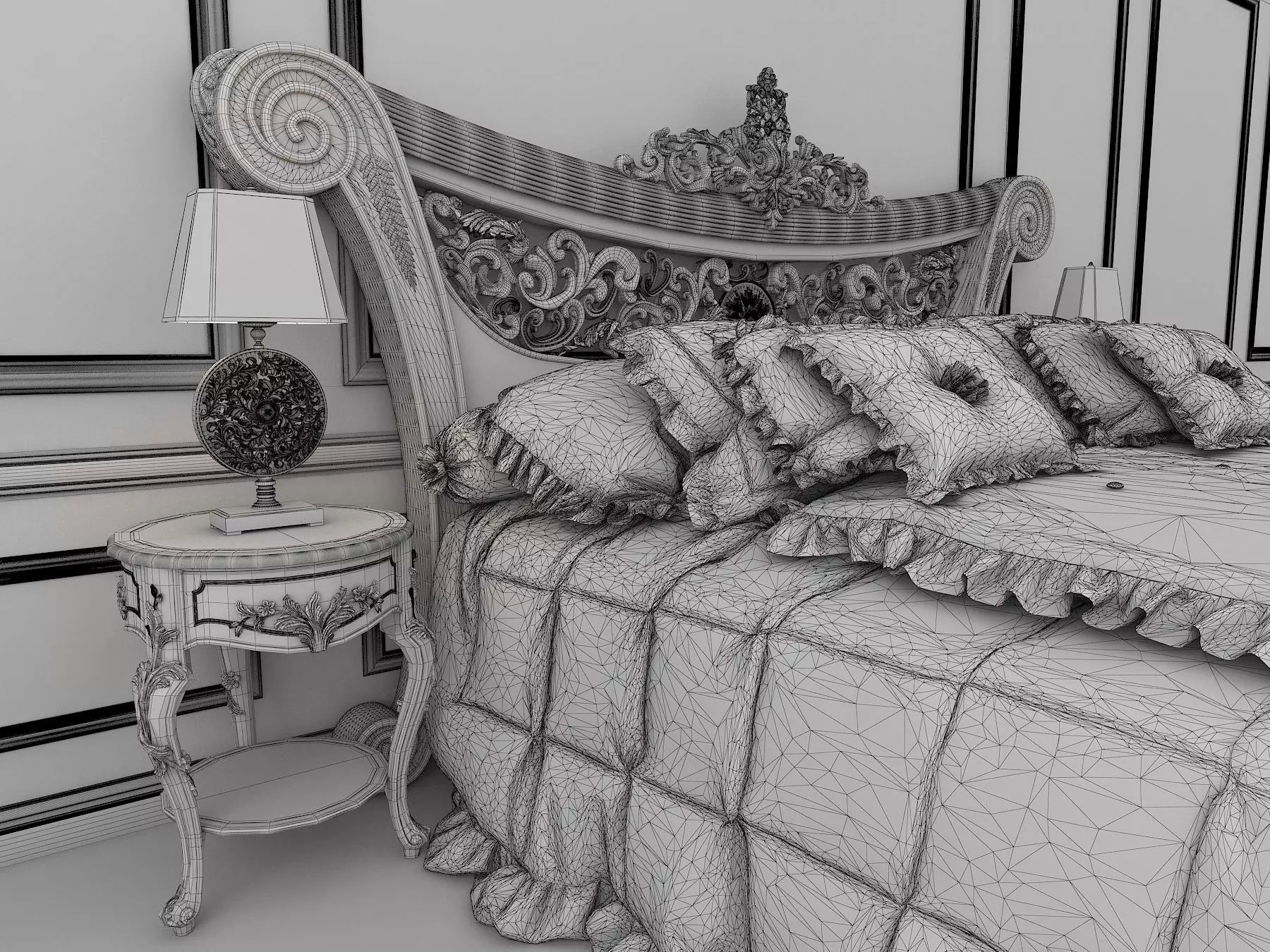 Classic European Style Bed Set 17 3D model_9
