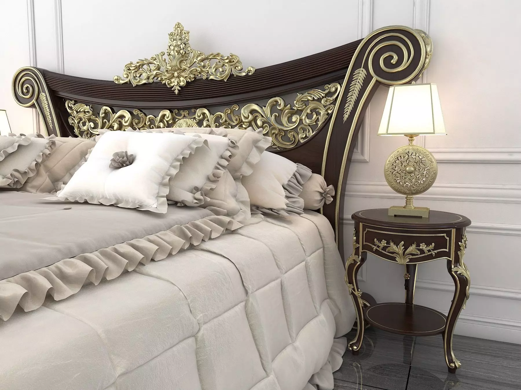 Classic European Style Bed Set 17 3D model_2