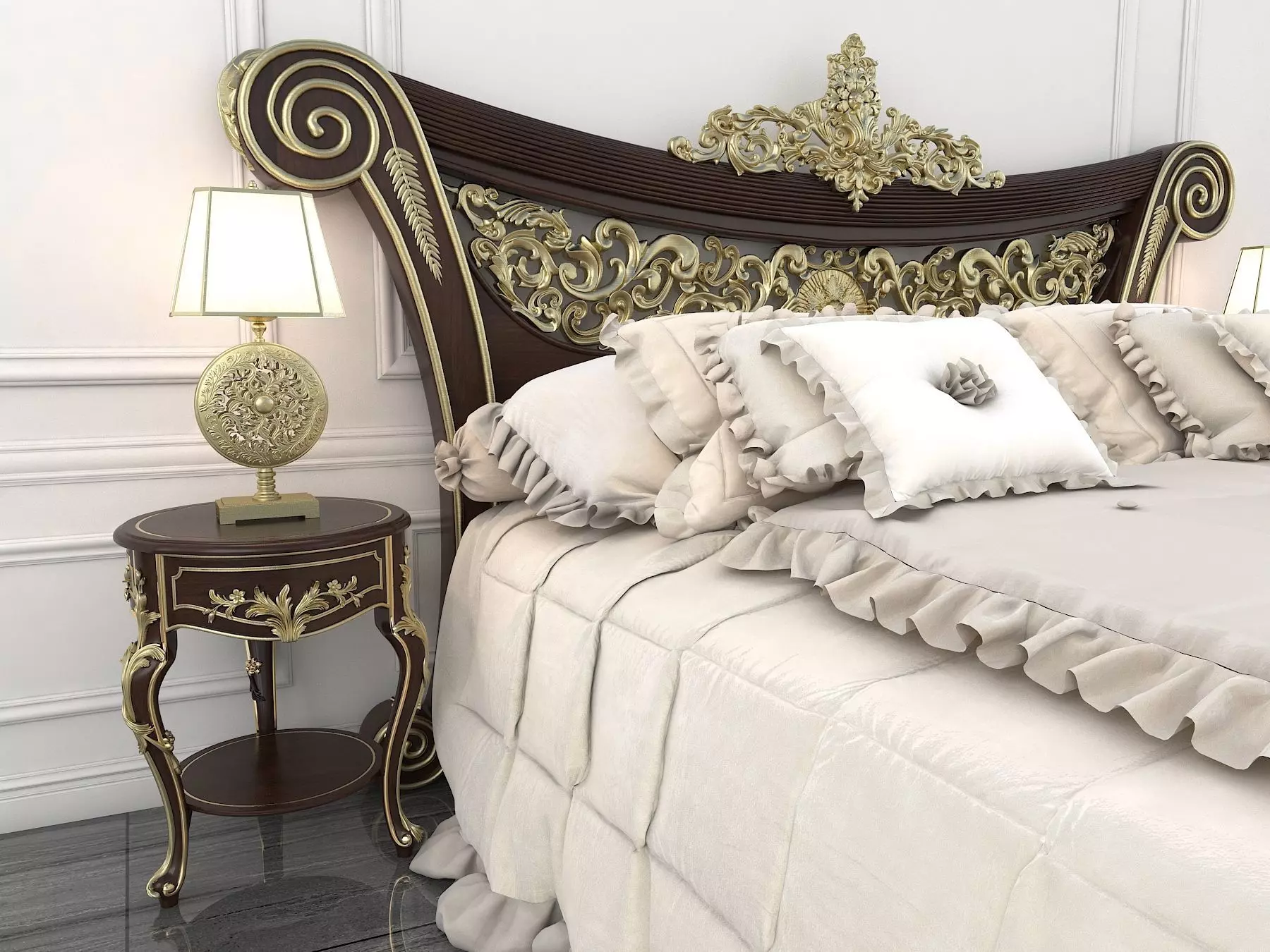 Classic European Style Bed Set 17 3D model_4