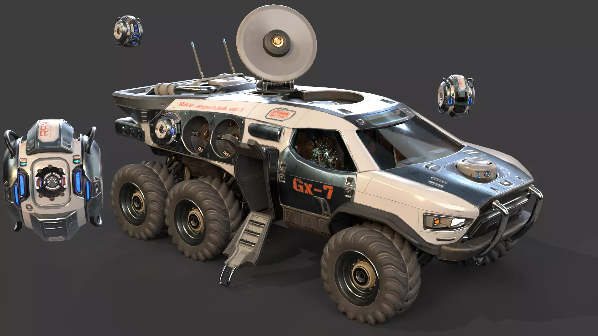 GX7 Scout Sci-Fi Exploration Vehicle with Docking Drone System 3D model_0
