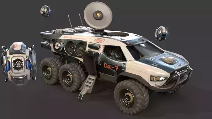 GX7 Scout Sci-Fi Exploration Vehicle with Docking Drone System 3D model GX7 Scout Sci-Fi Exploration Vehicle with Docking Drone System 3D model