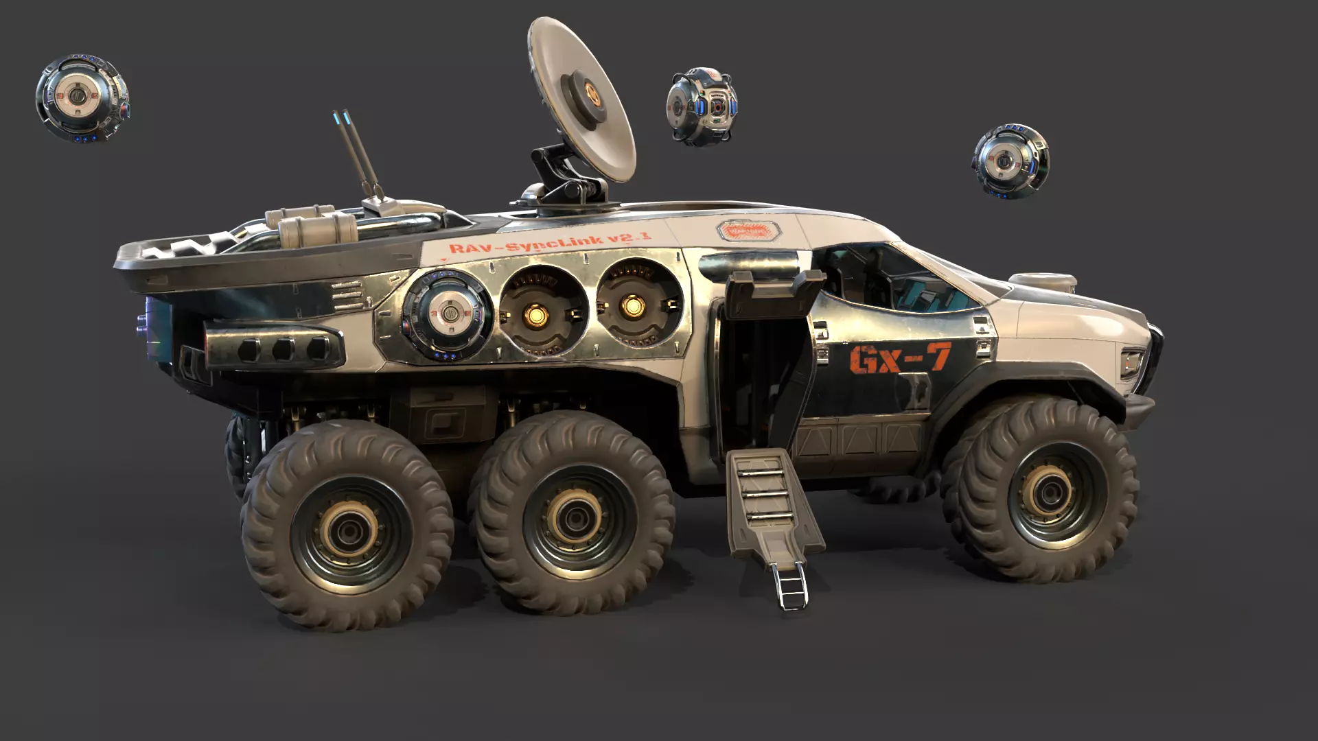 GX7 Scout Sci-Fi Exploration Vehicle with Docking Drone System 3D model_9