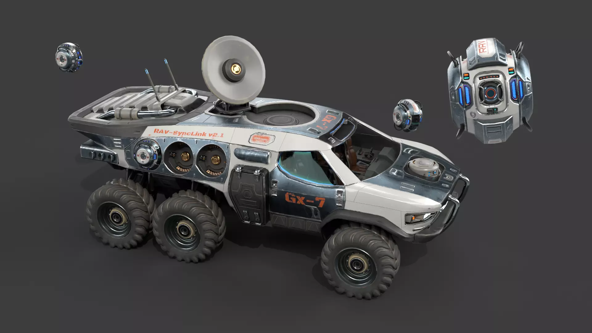 GX7 Scout Sci-Fi Exploration Vehicle with Docking Drone System 3D model_1