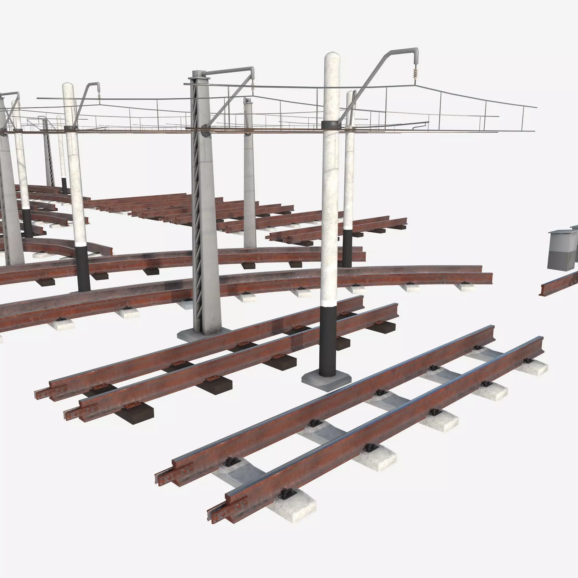 a set of electrified railway tracks and rails Low-poly 3D model_2