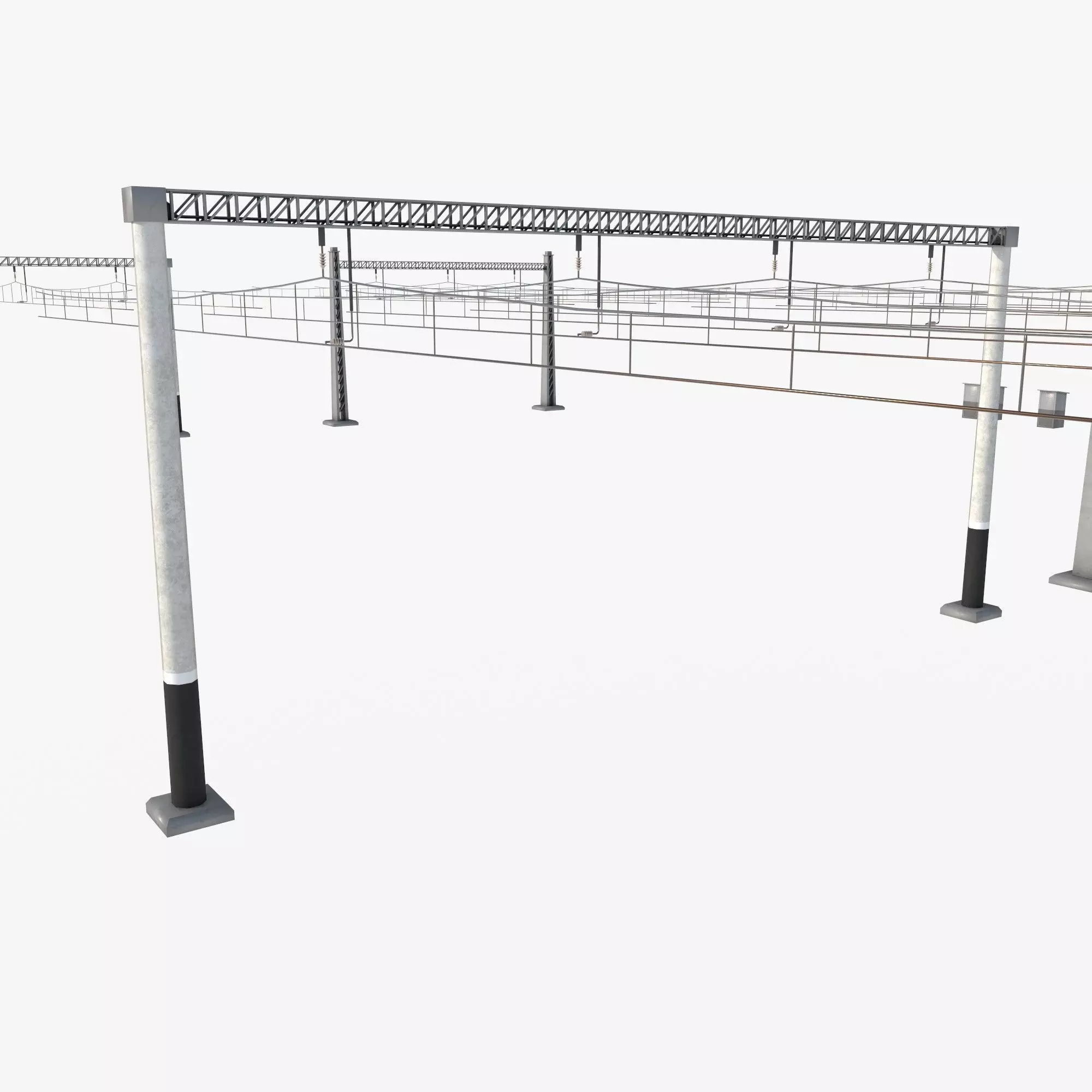 a set of electrified railway tracks and rails Low-poly 3D model_15