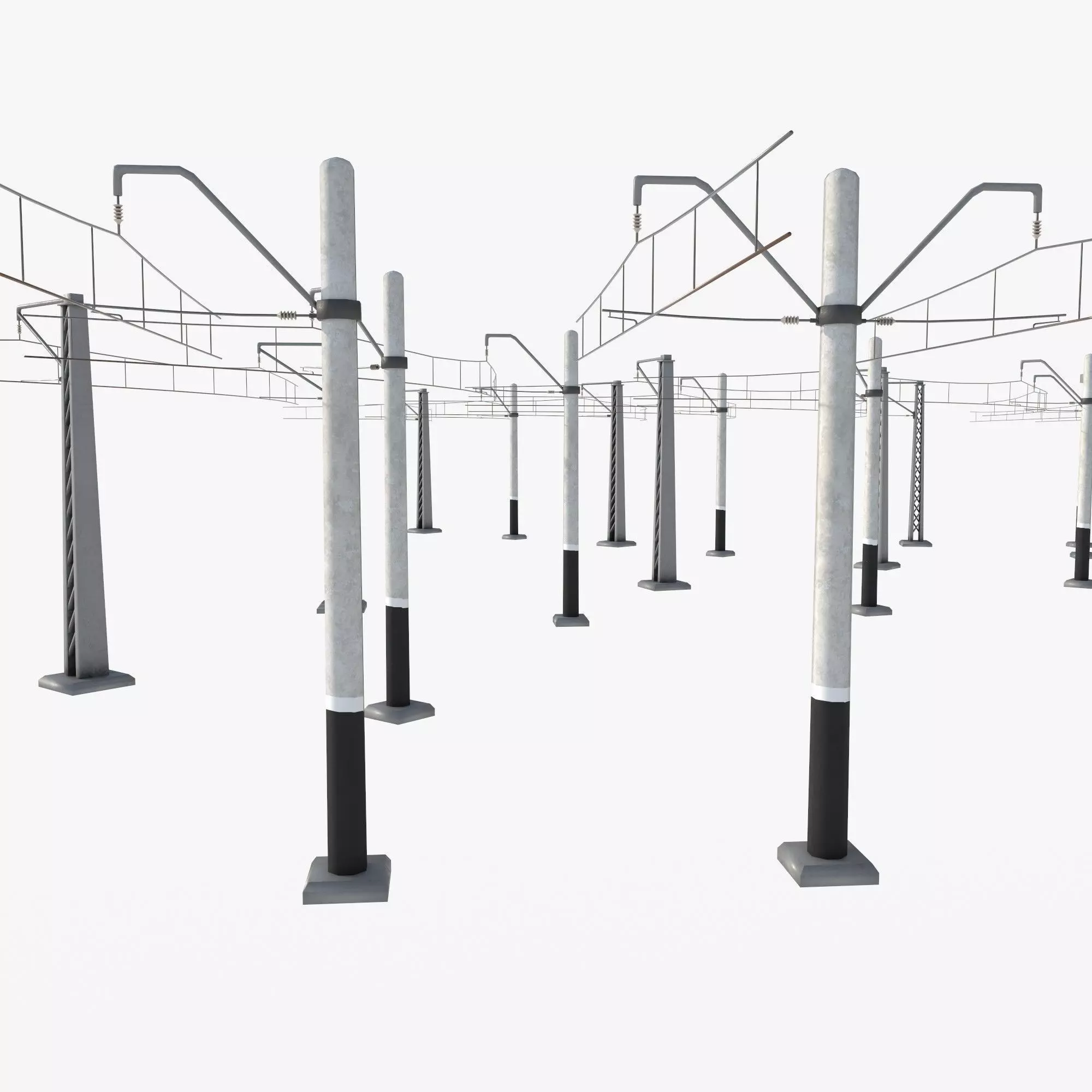 a set of electrified railway tracks and rails Low-poly 3D model_13