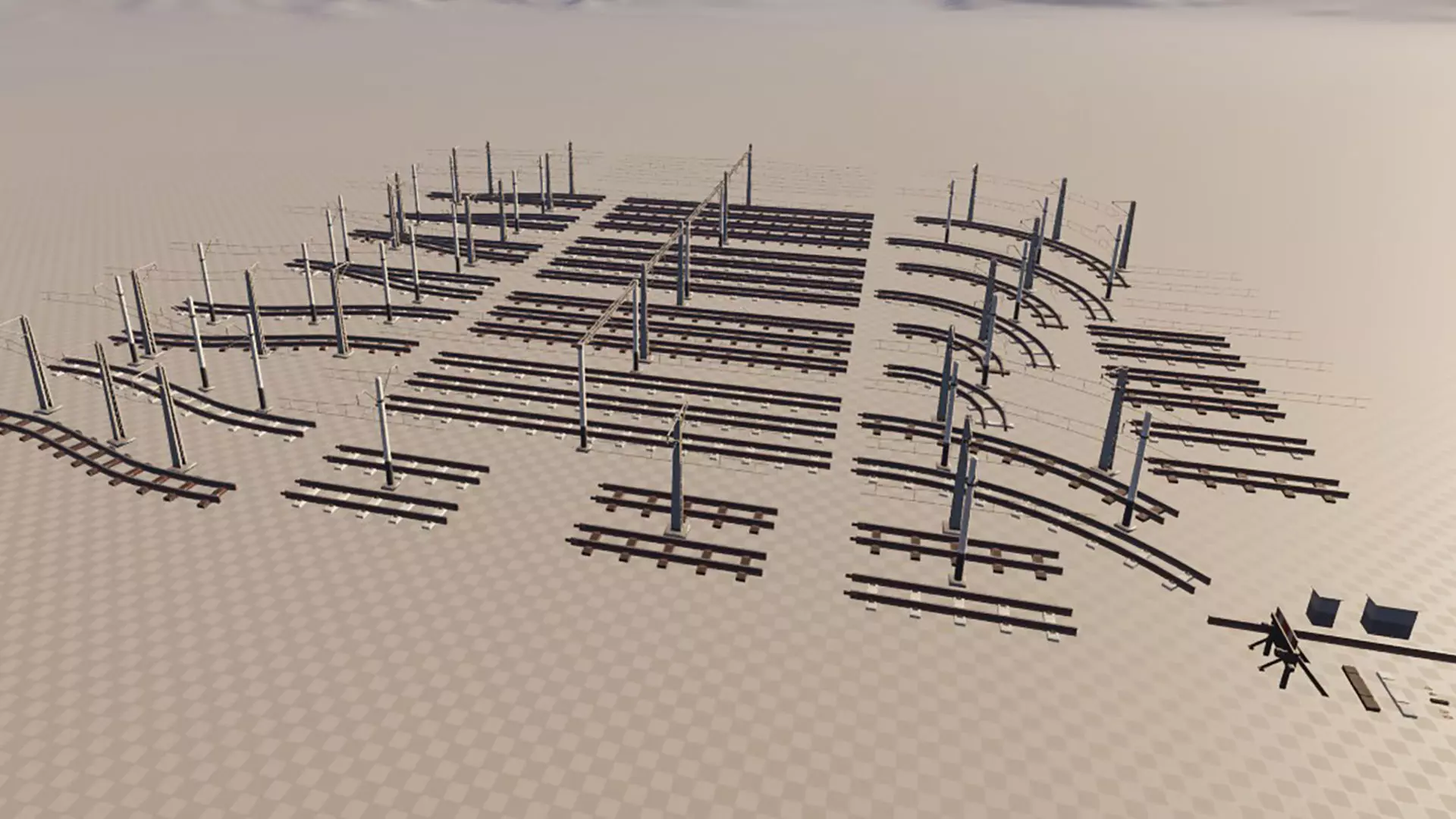 a set of electrified railway tracks and rails Low-poly 3D model_20