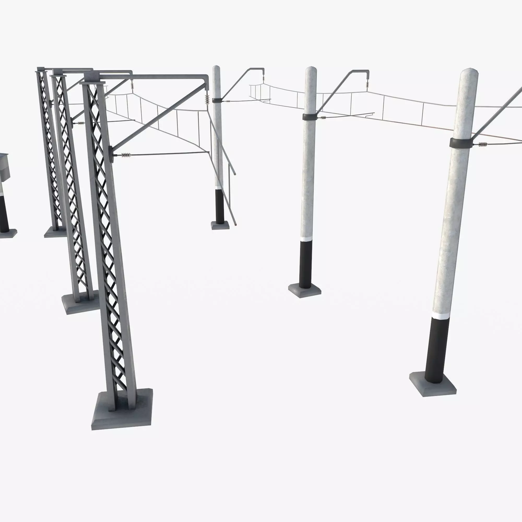 a set of electrified railway tracks and rails Low-poly 3D model_11
