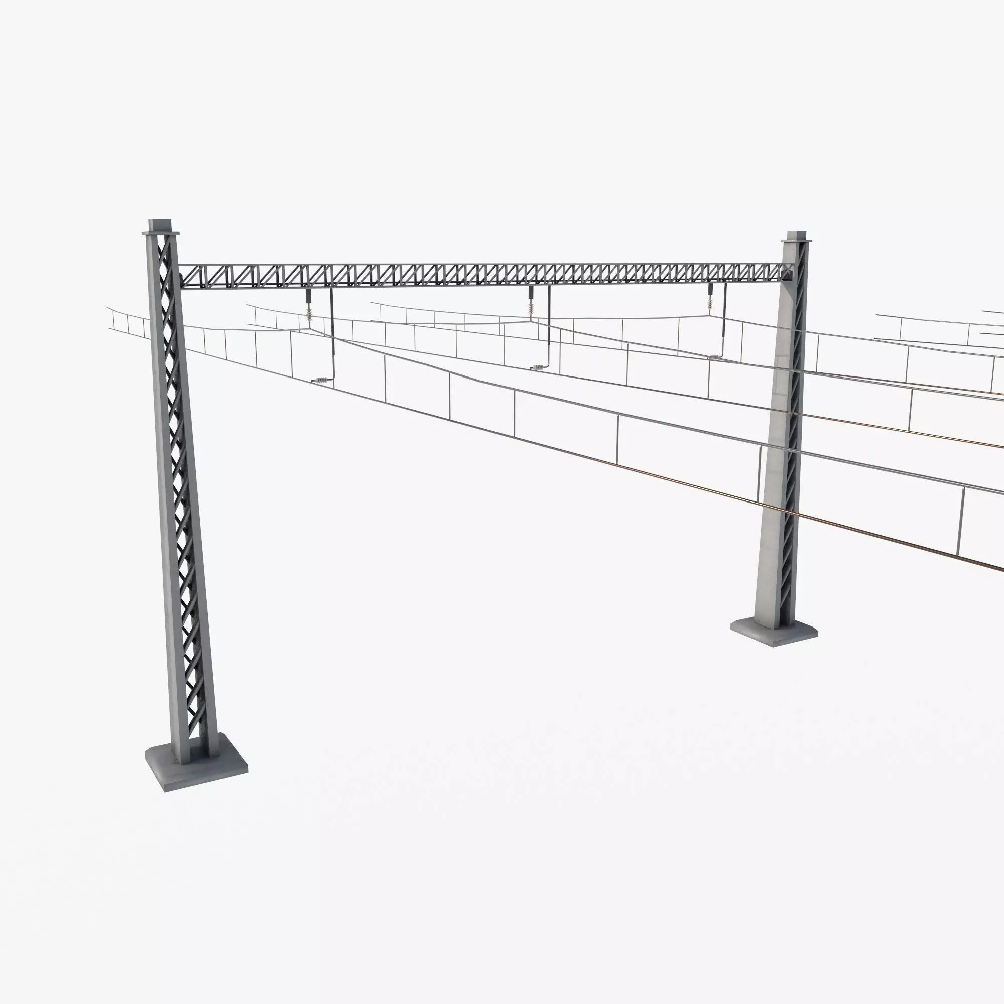 a set of electrified railway tracks and rails Low-poly 3D model_16