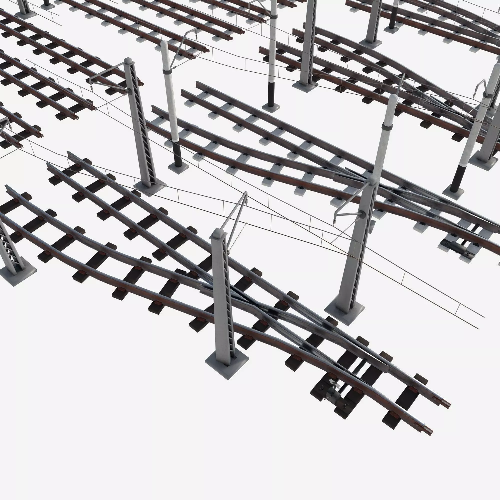 a set of electrified railway tracks and rails Low-poly 3D model_6