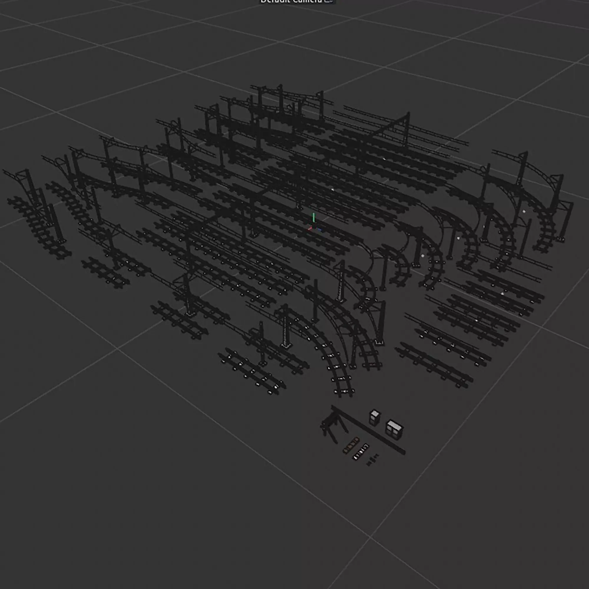 a set of electrified railway tracks and rails Low-poly 3D model_22