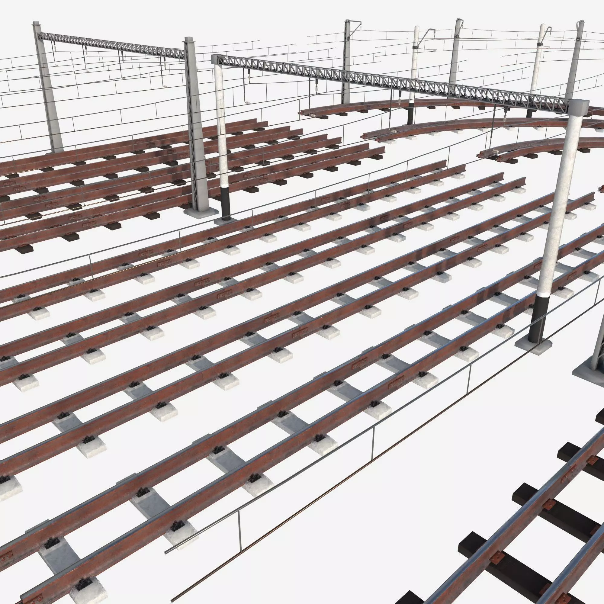 a set of electrified railway tracks and rails Low-poly 3D model_7