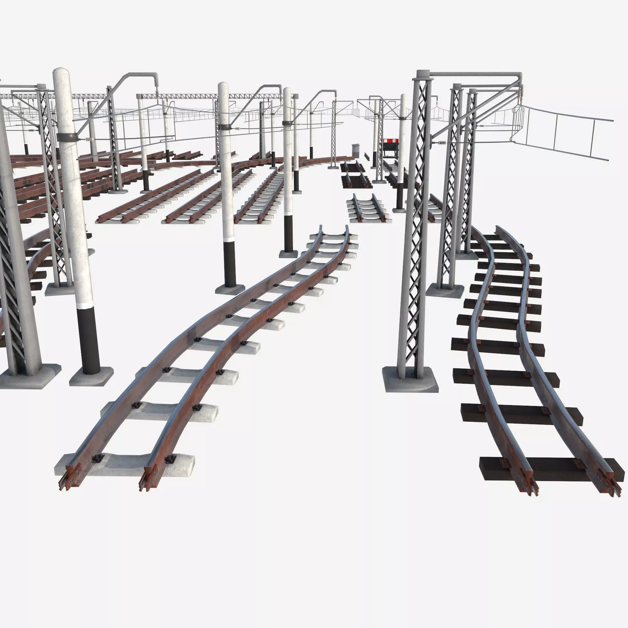 a set of electrified railway tracks and rails Low-poly 3D model_5