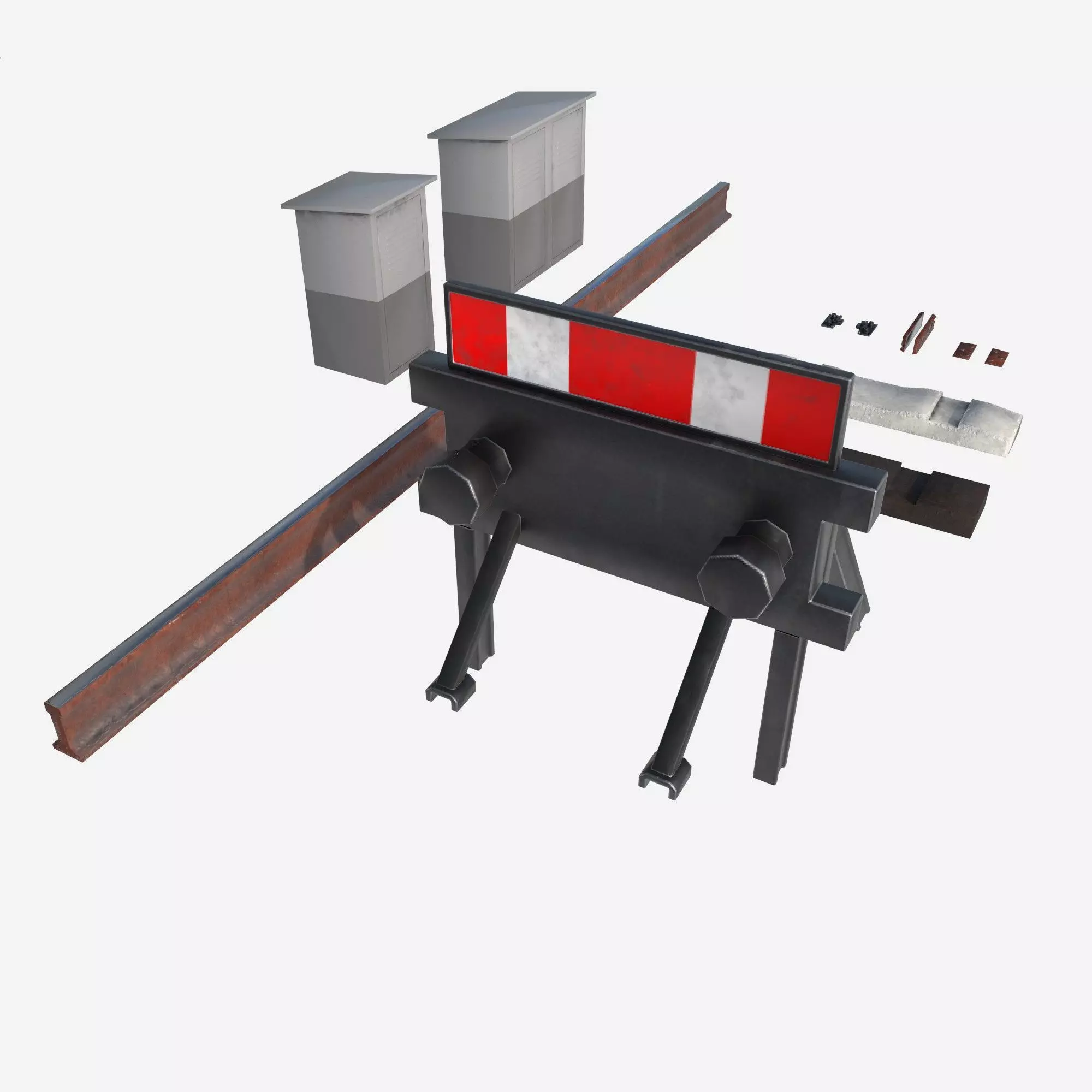 a set of electrified railway tracks and rails Low-poly 3D model_8