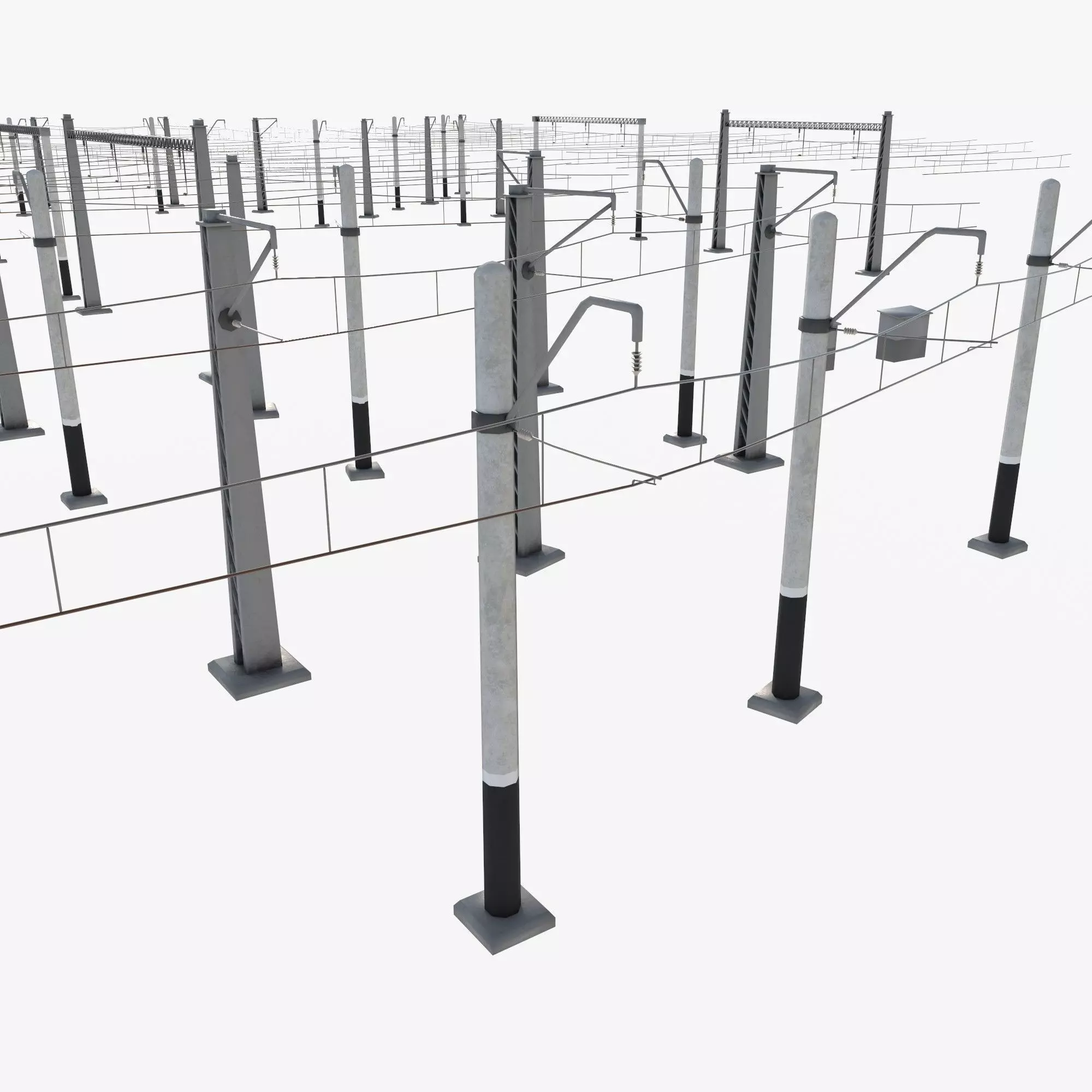 a set of electrified railway tracks and rails Low-poly 3D model_10