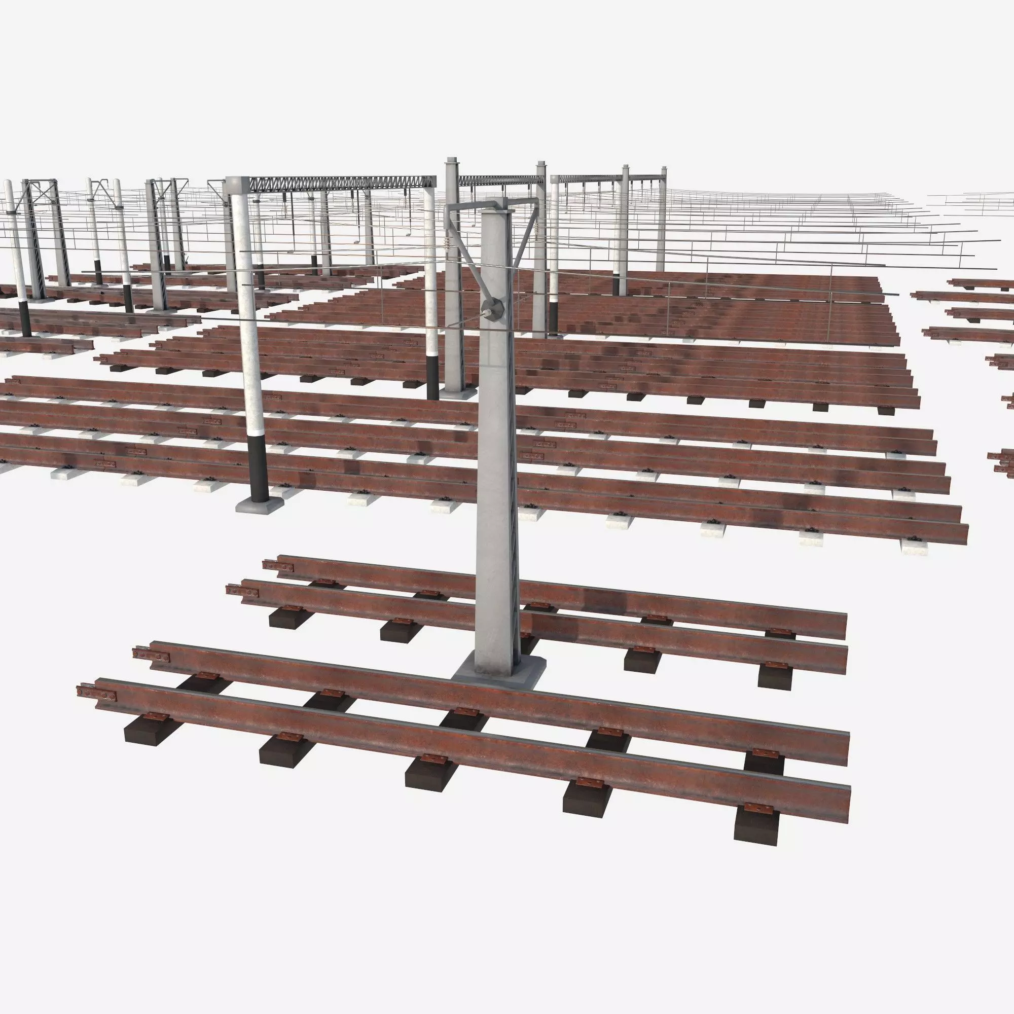 a set of electrified railway tracks and rails Low-poly 3D model_3