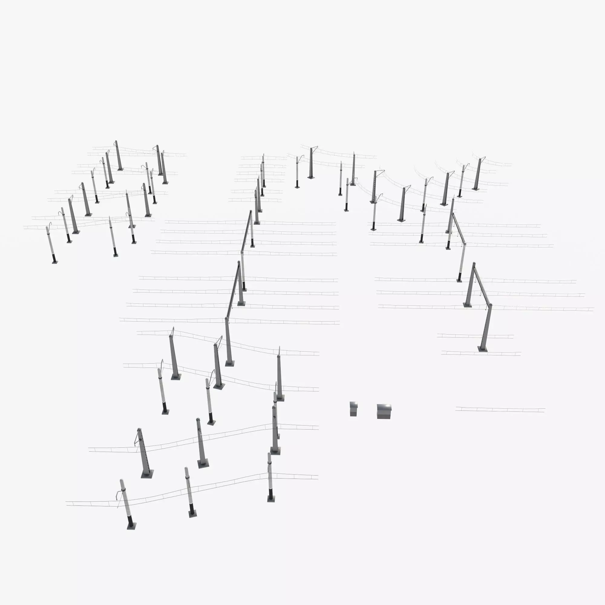 a set of electrified railway tracks and rails Low-poly 3D model_9