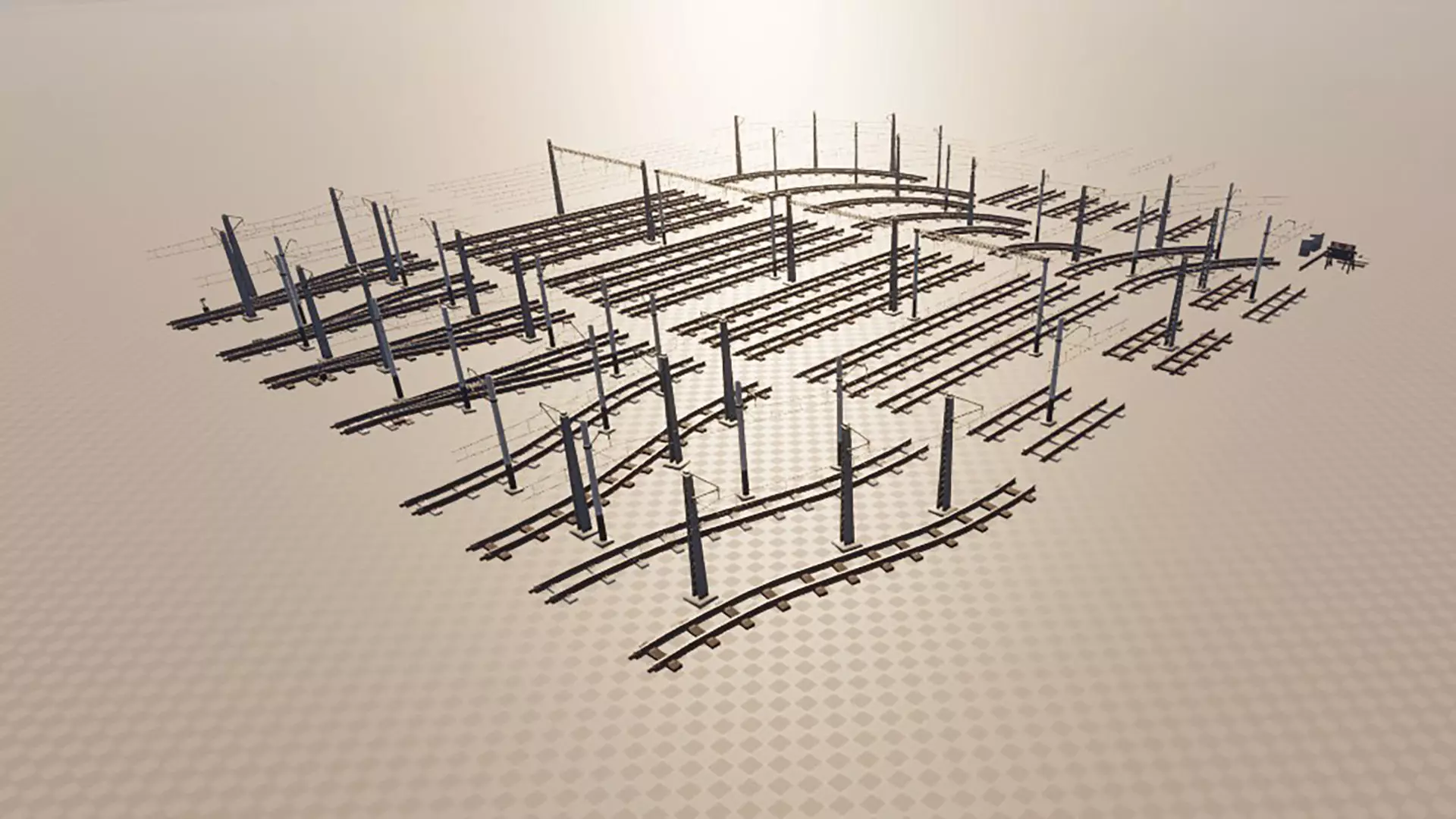 a set of electrified railway tracks and rails Low-poly 3D model_19