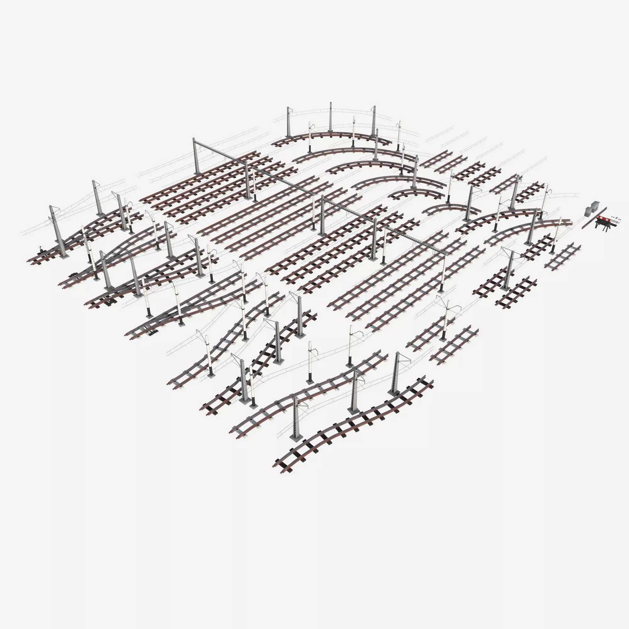 a set of electrified railway tracks and rails Low-poly 3D model_0