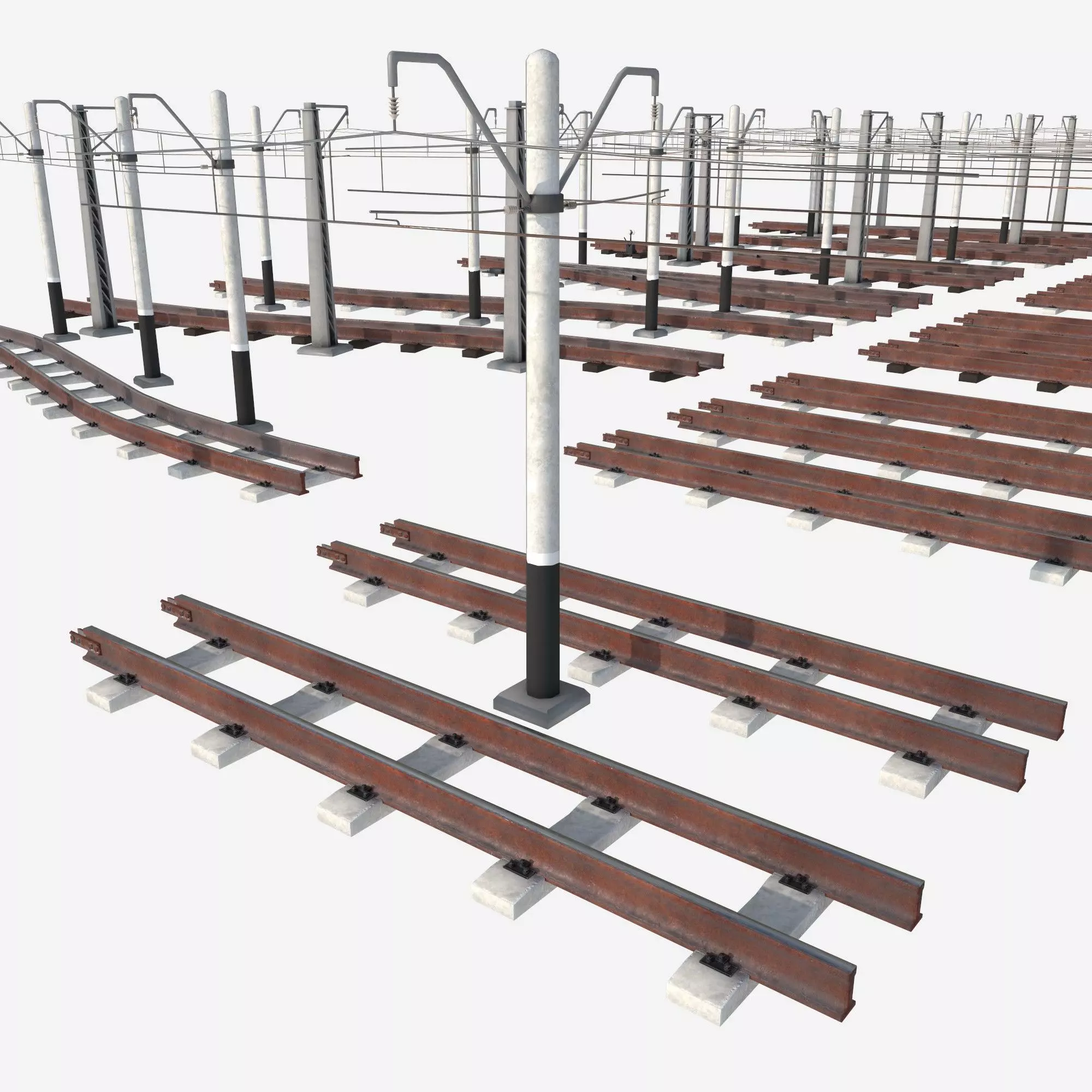 a set of electrified railway tracks and rails Low-poly 3D model_4