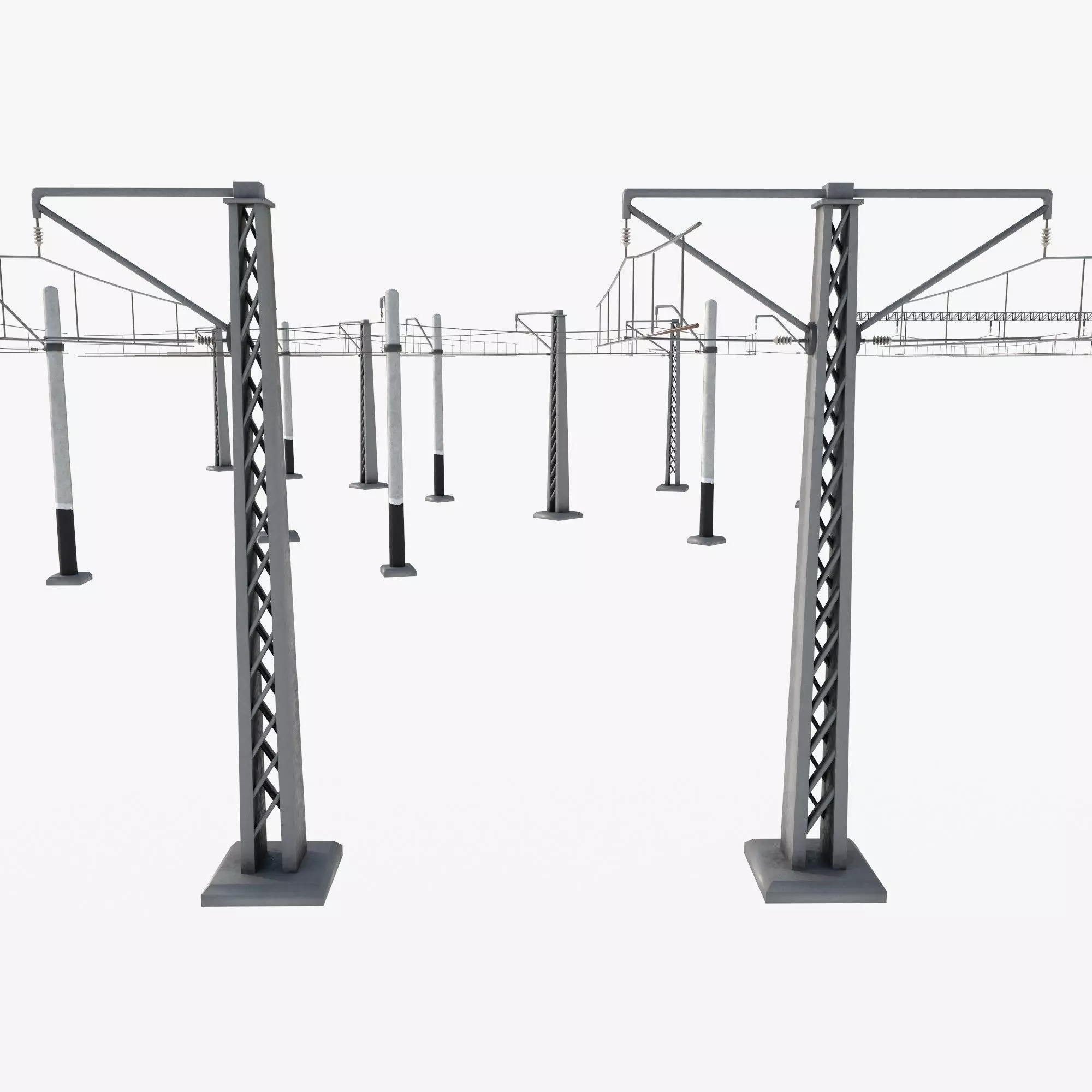 a set of electrified railway tracks and rails Low-poly 3D model_14