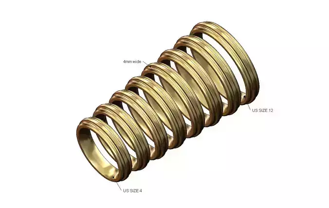 4mm wide double grooved comfort fit wedding band US sizes 5to12 3D print model