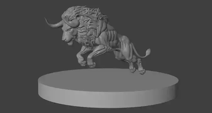 Mythic Lion-Bull Hybrid Creature  High-Detail 3D Sculpture Model