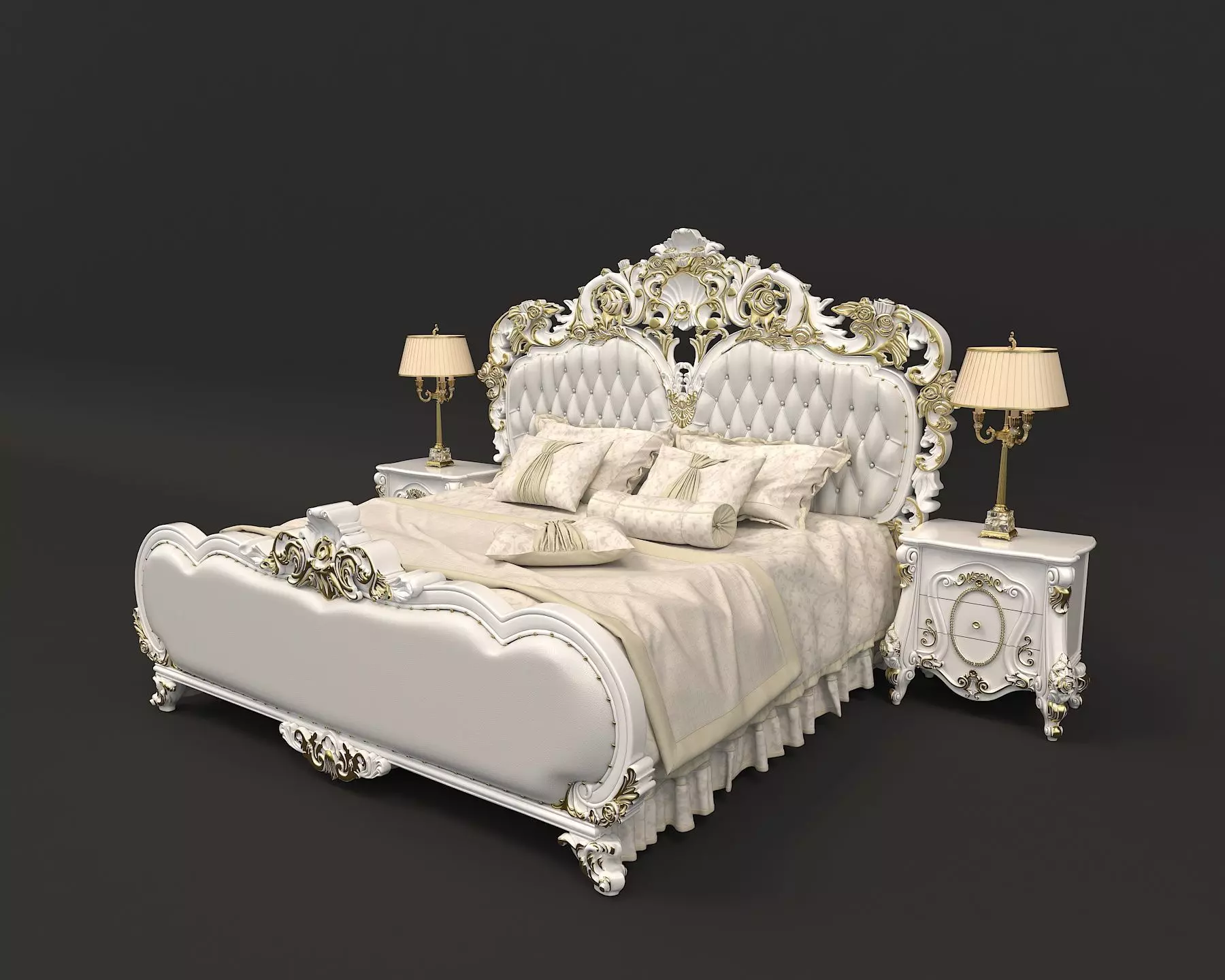 Classic European Style Bed Set 22 3D model_0