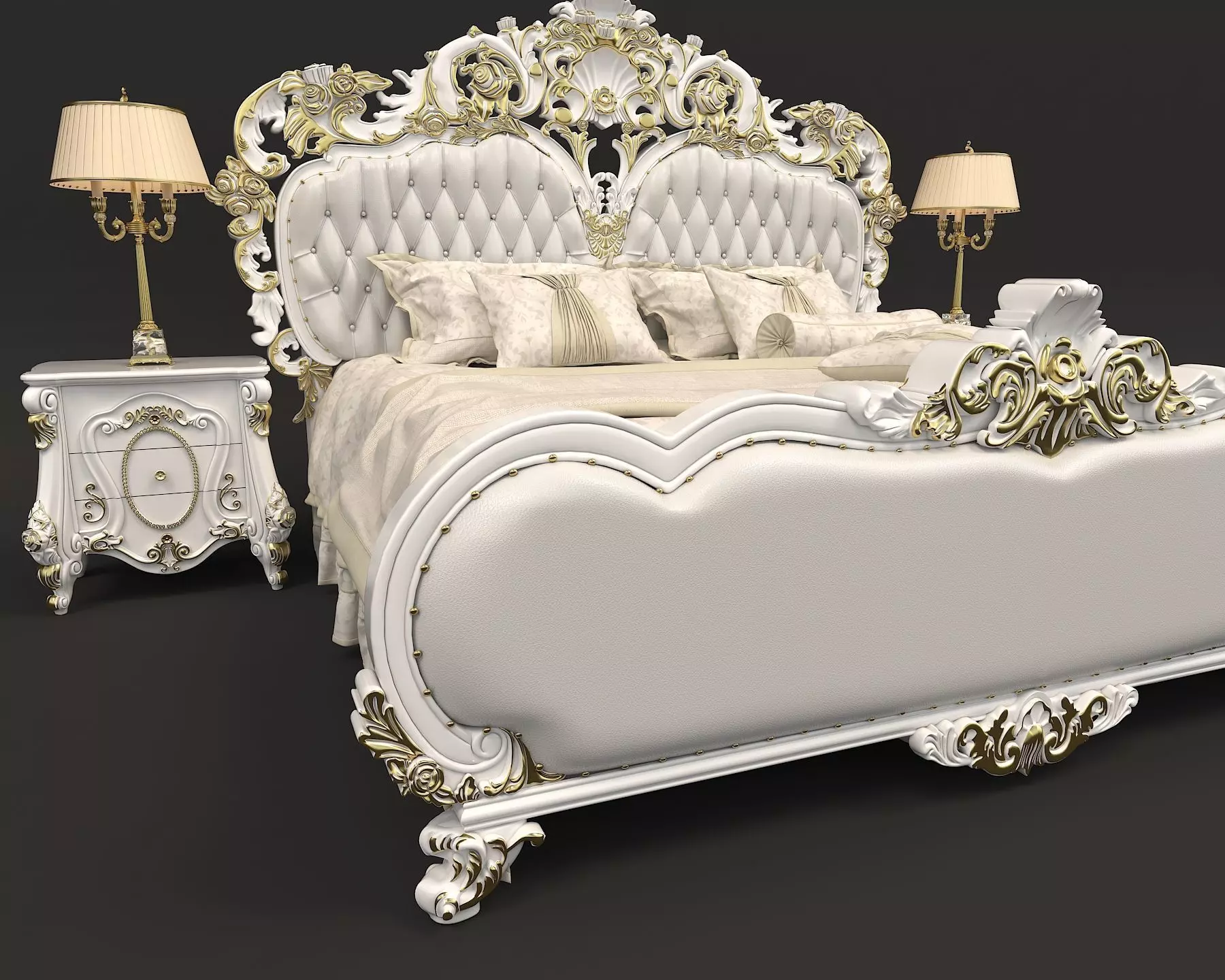 Classic European Style Bed Set 22 3D model_6