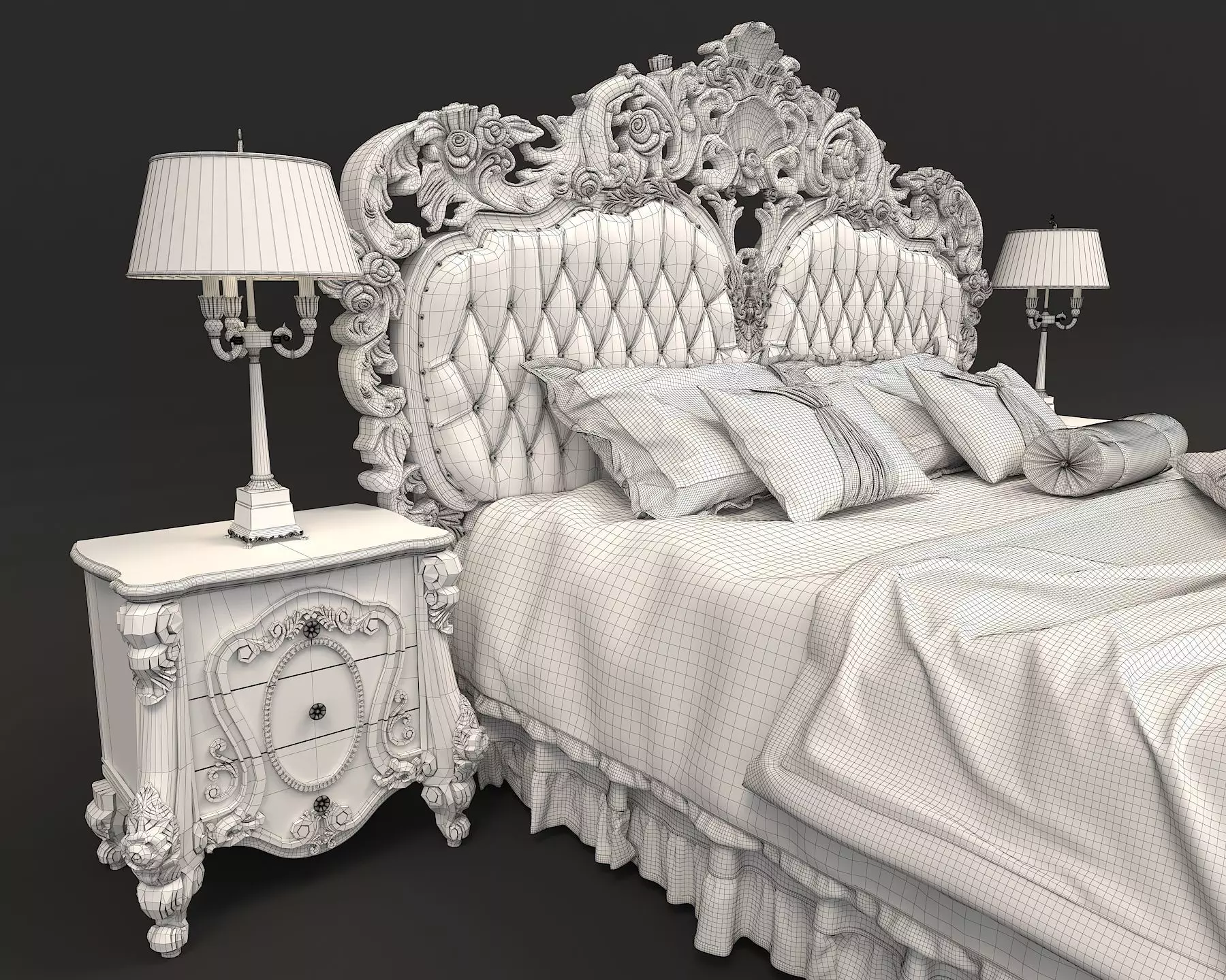 Classic European Style Bed Set 22 3D model_9