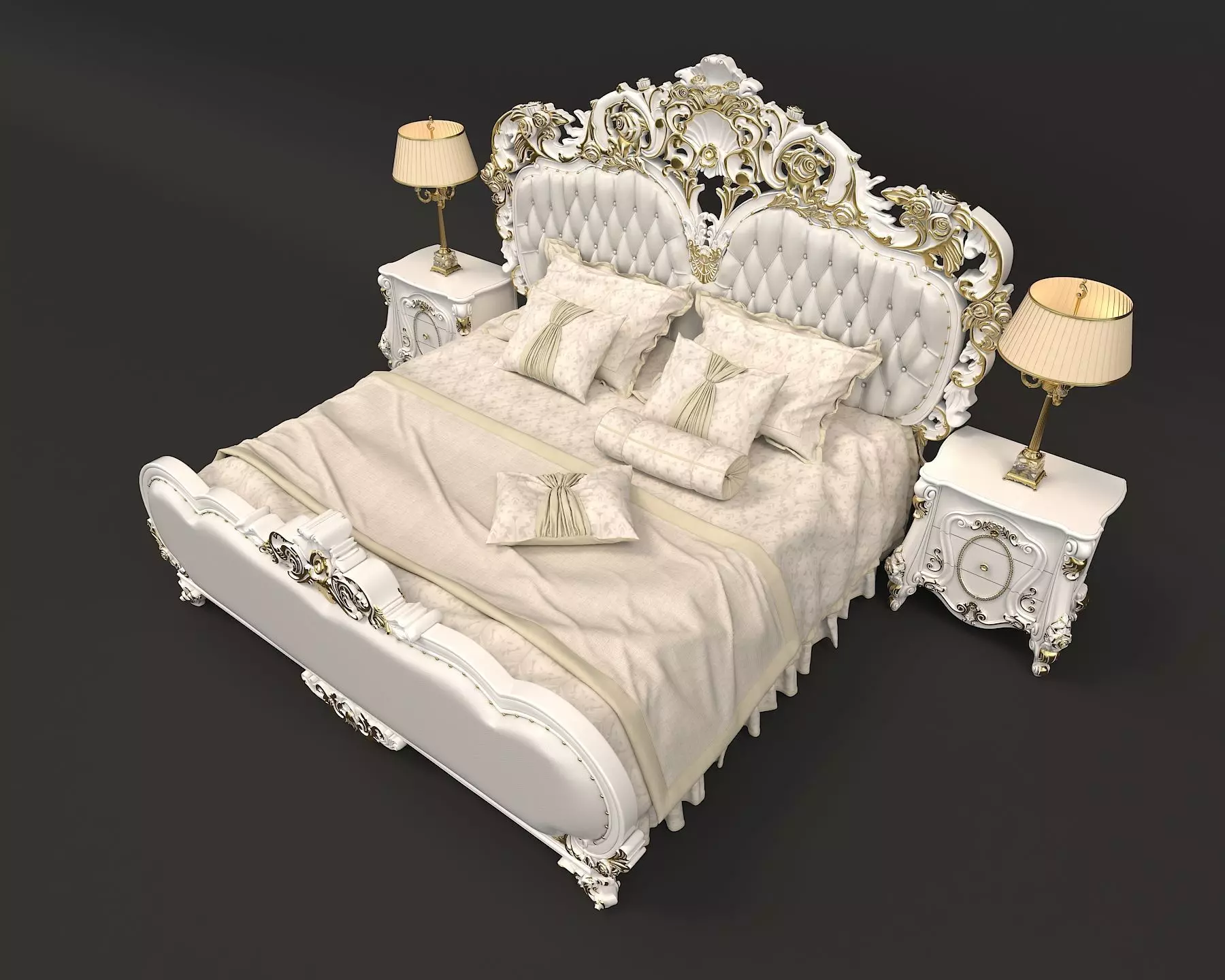 Classic European Style Bed Set 22 3D model_5
