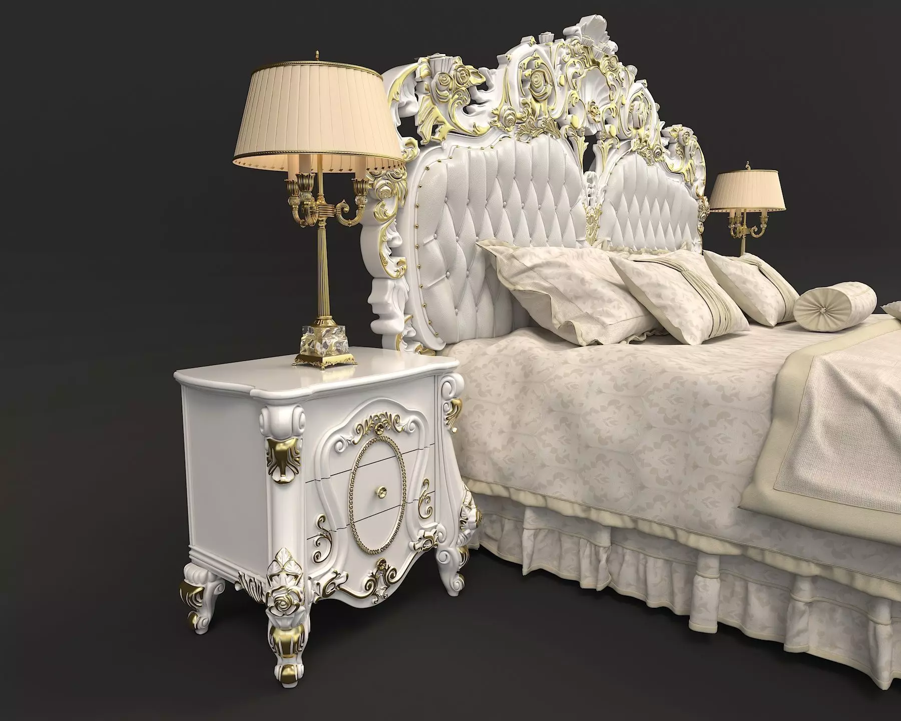 Classic European Style Bed Set 22 3D model_3