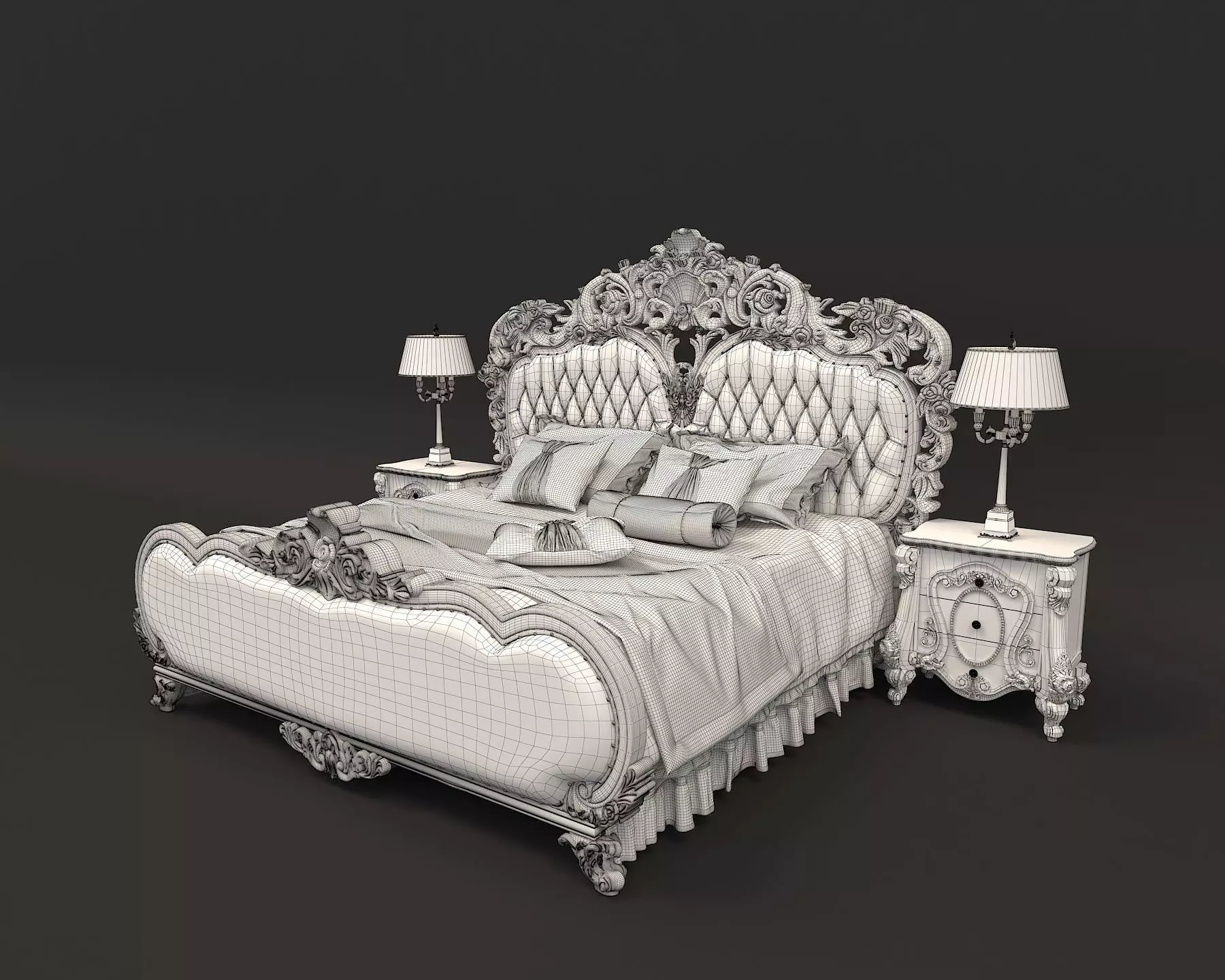 Classic European Style Bed Set 22 3D model_8