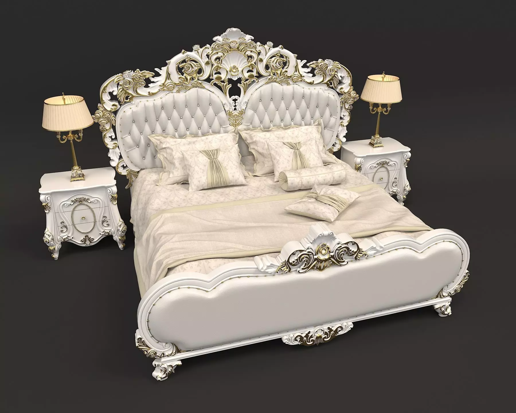 Classic European Style Bed Set 22 3D model_4